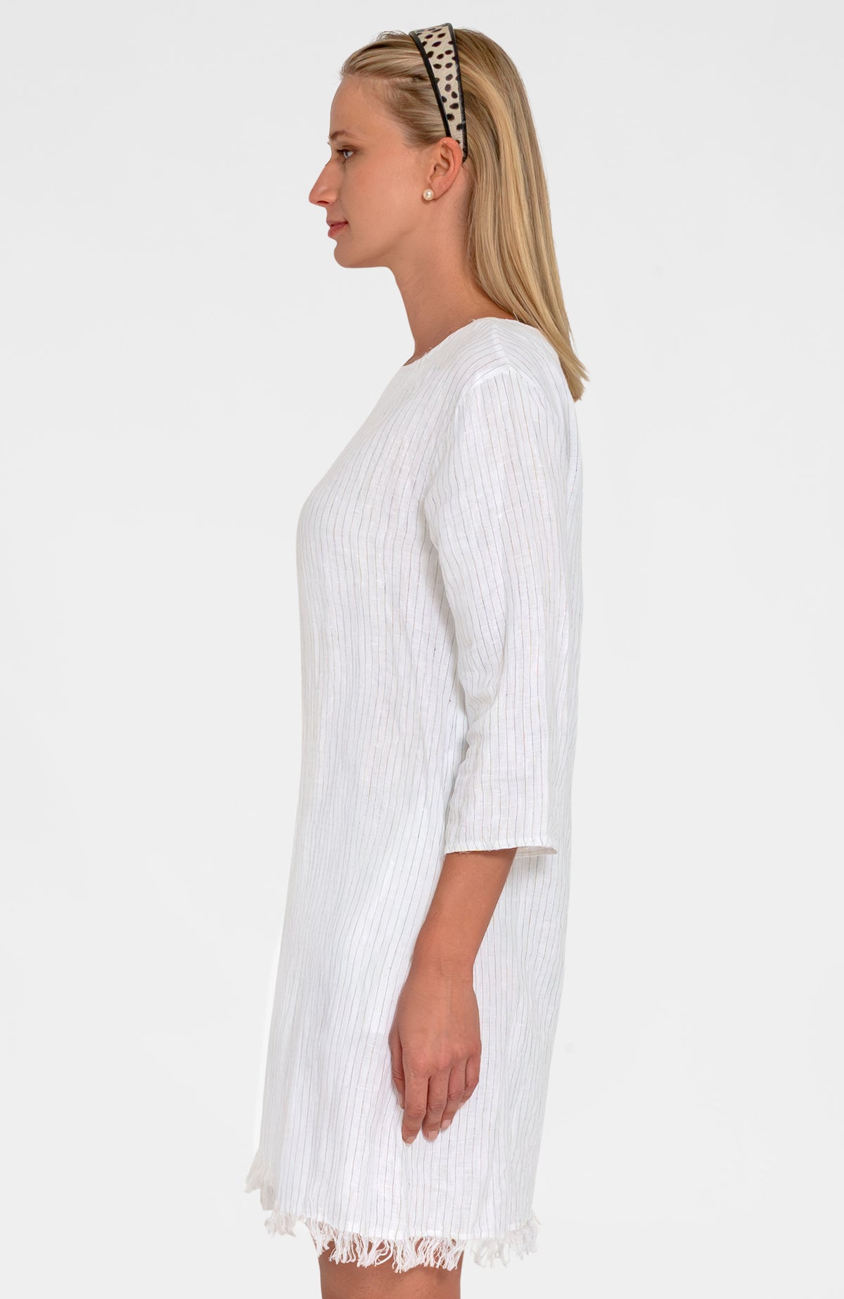 Linen Fringe Fun Dress - Stripe It White
