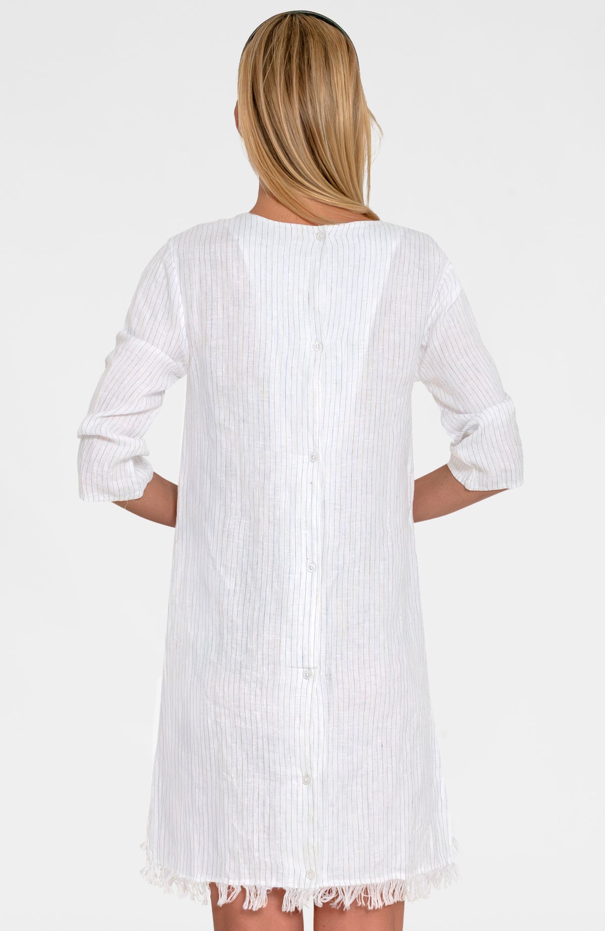Linen Fringe Fun Dress - Stripe It White