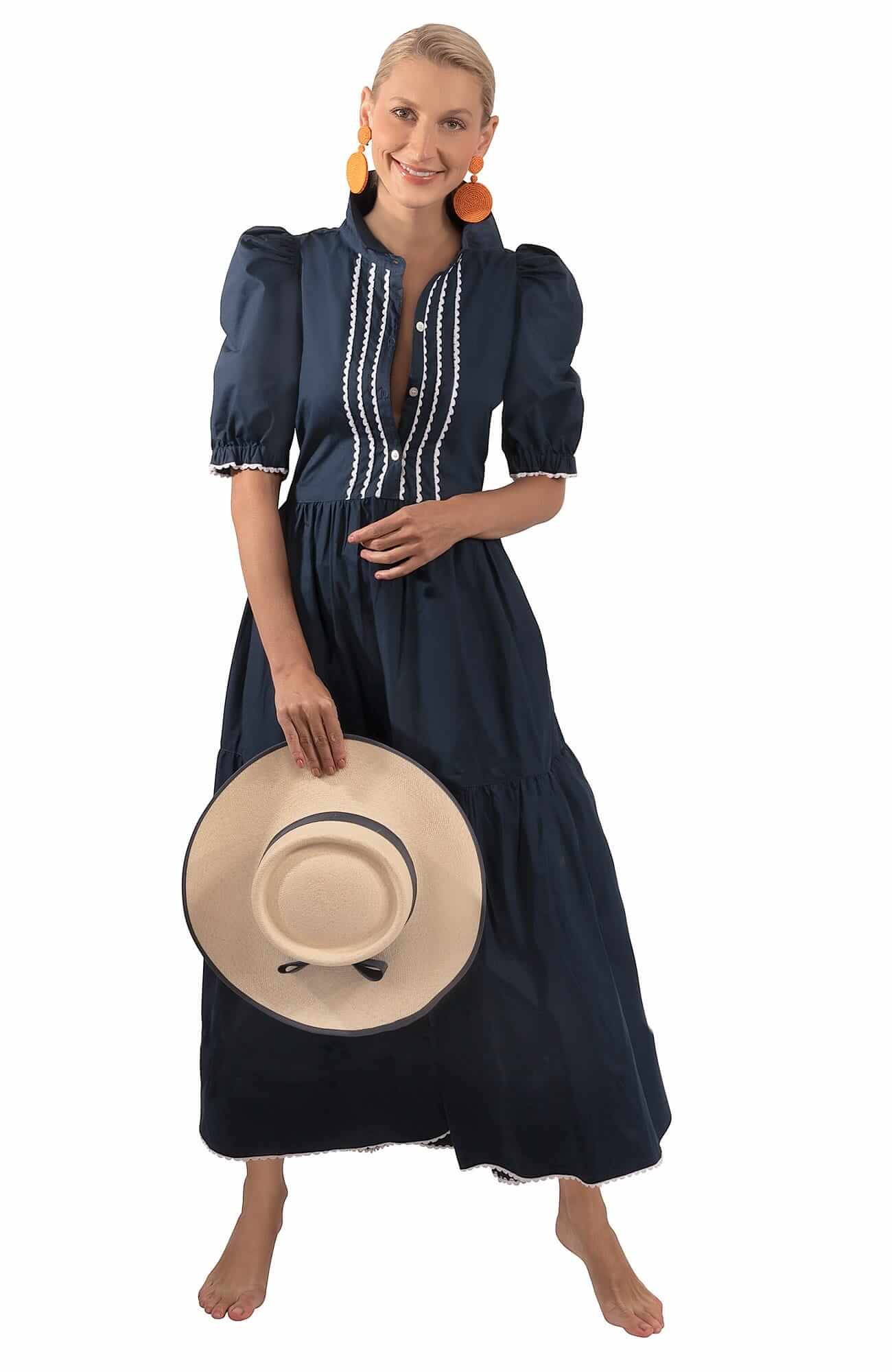 Cotton Ric Rac Roc Midi/Maxi Dress Navy