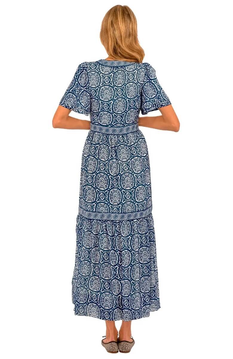 Le Marais Midi/Maxi Dress - Sultan&#39;s Dining Room Navy White