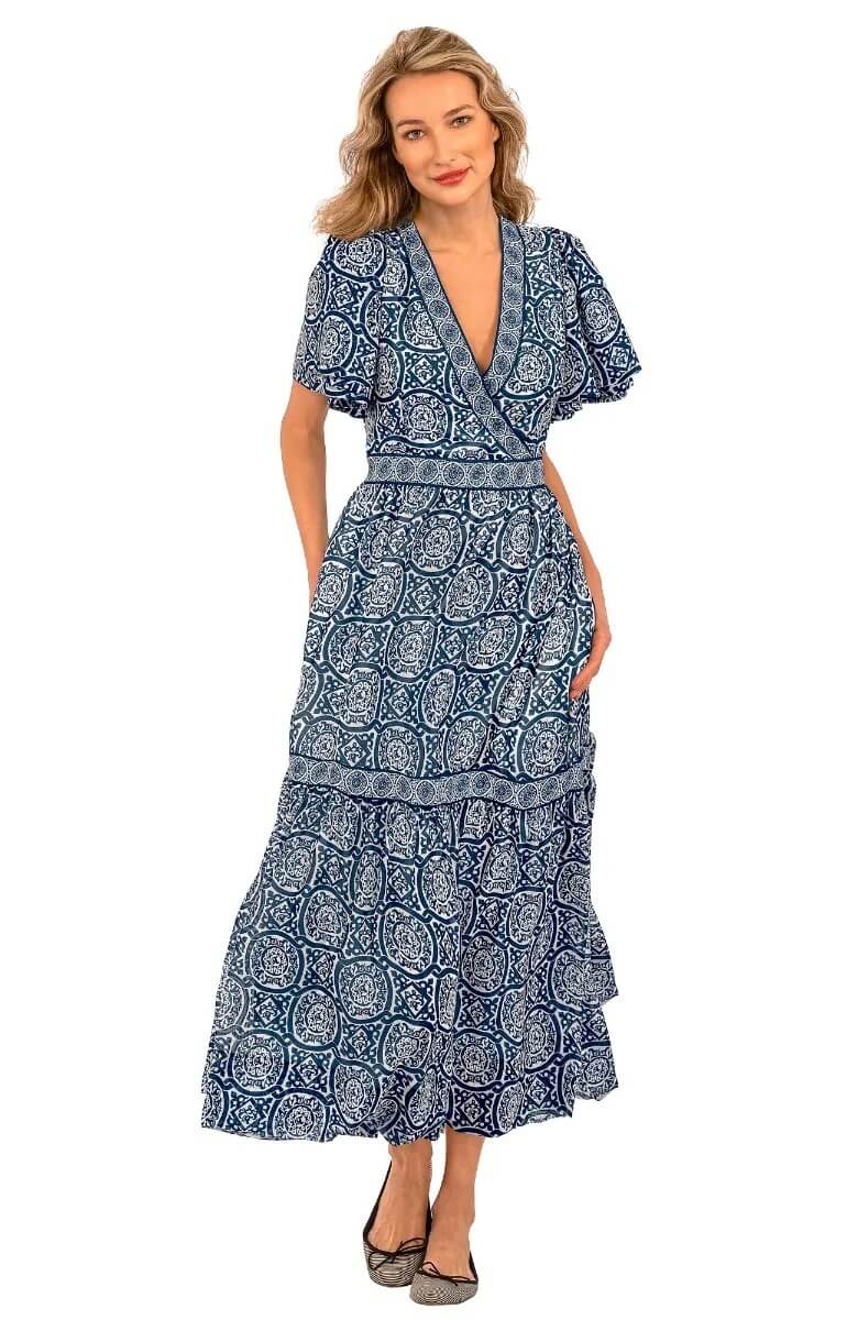 Le Marais Midi/Maxi Dress - Sultan&#39;s Dining Room Navy White