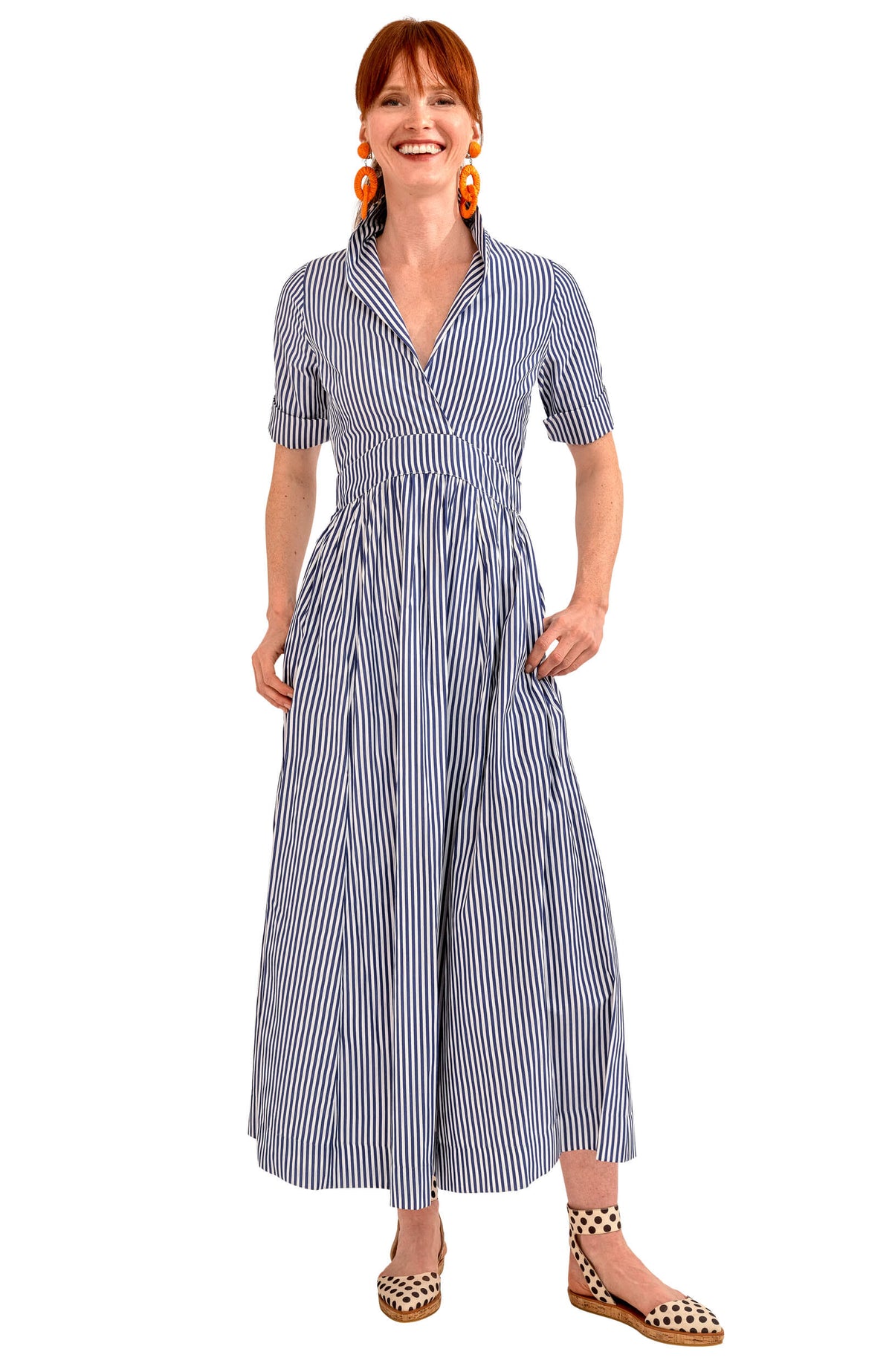 June Dress - Stripe Wash &amp; Wear Navy