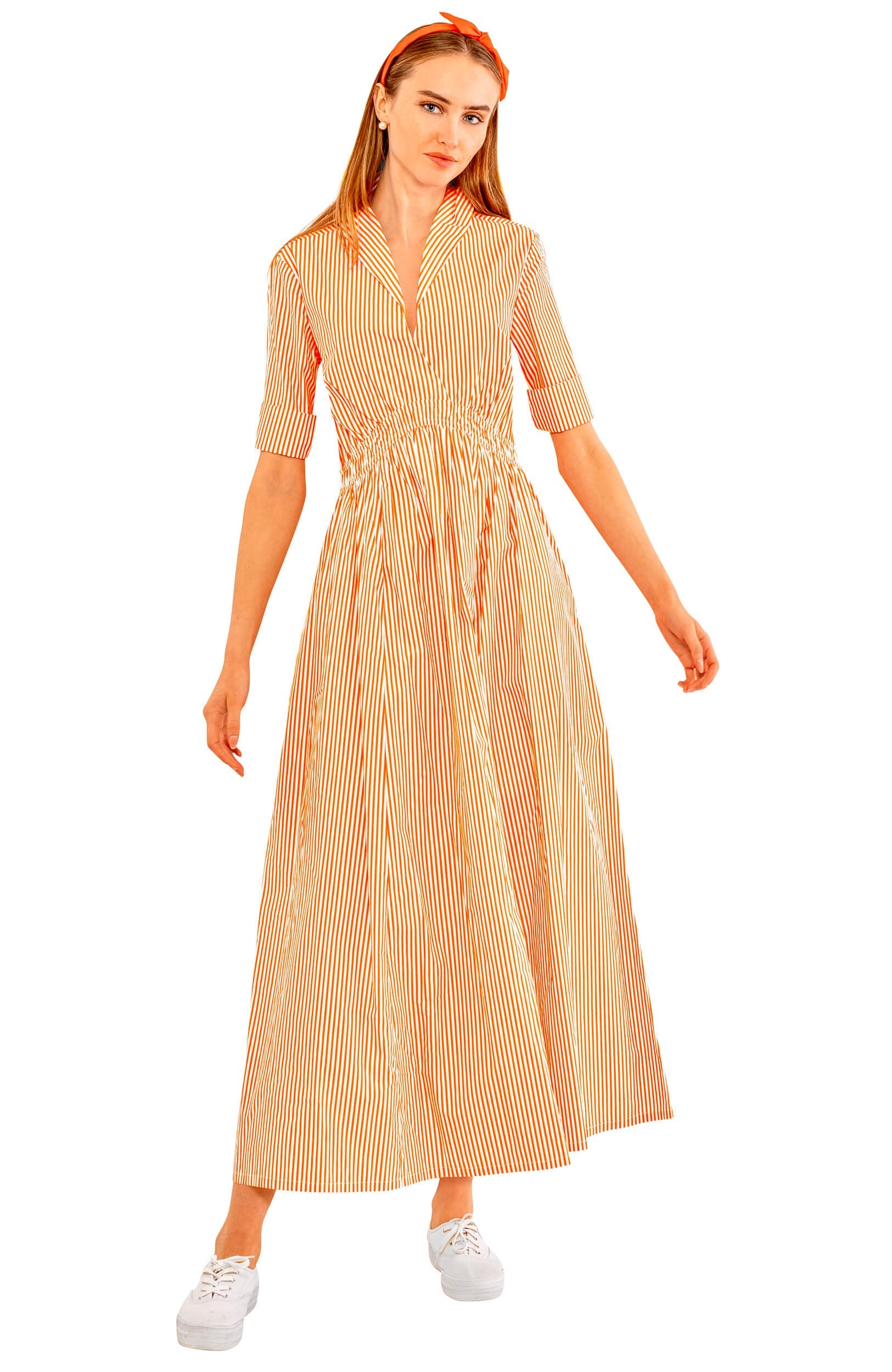 June Dress - Stripe Wash & Wear Orange