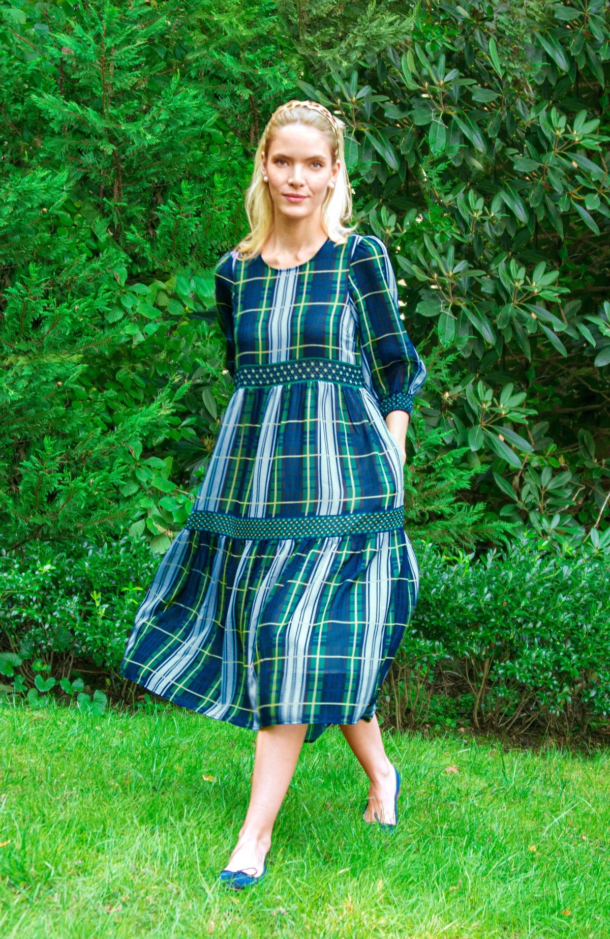 Peasant Dress - Campbell Plaid Green