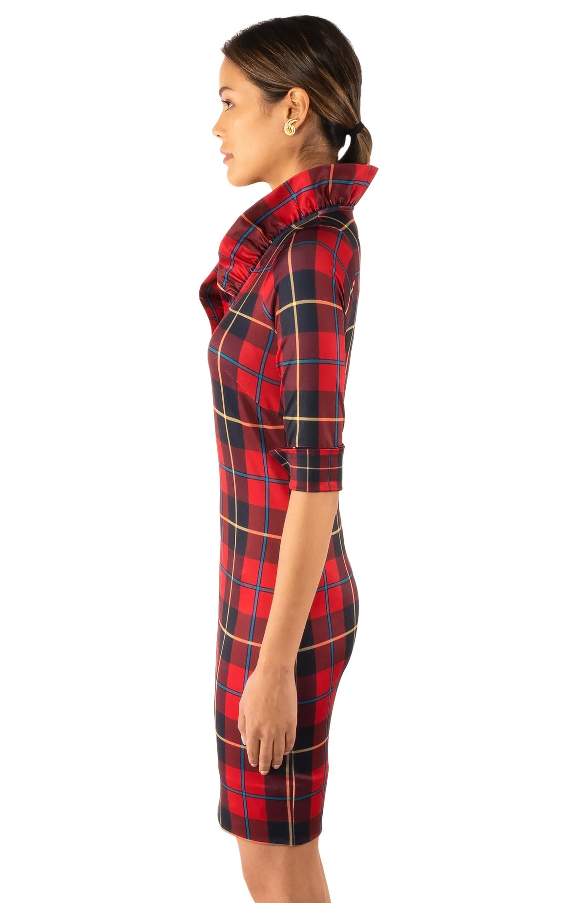 Jersey Ruffneck Dress - Plaidly Cooper Red Multi