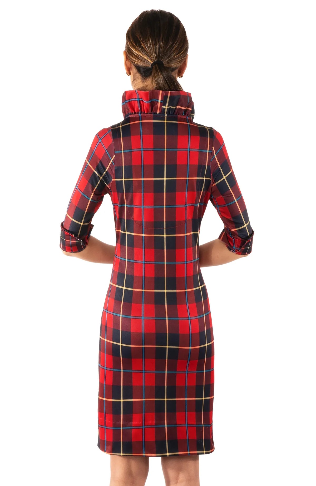 Jersey Ruffneck Dress - Plaidly Cooper Red Multi