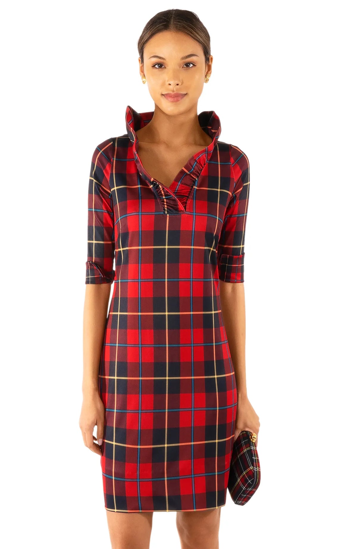 Jersey Ruffneck Dress - Plaidly Cooper Red Multi