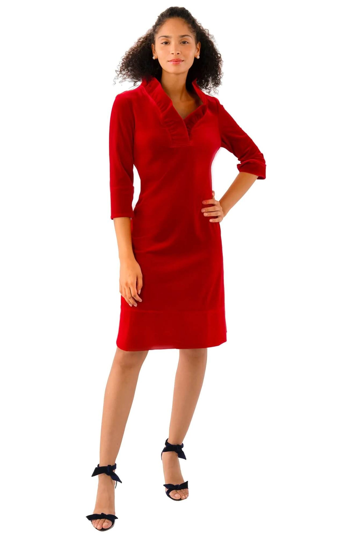 Ruffneck Dress - Silky Velvet Red