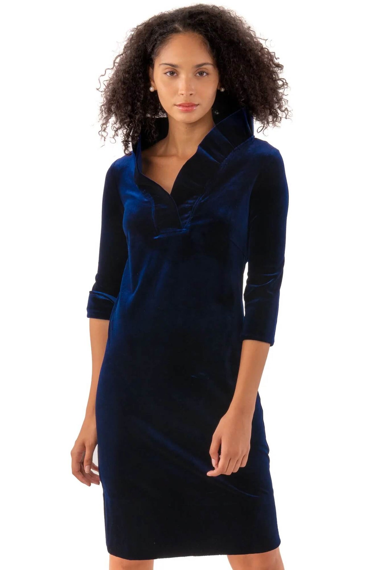 Ruffneck Dress - Silky Velvet Navy