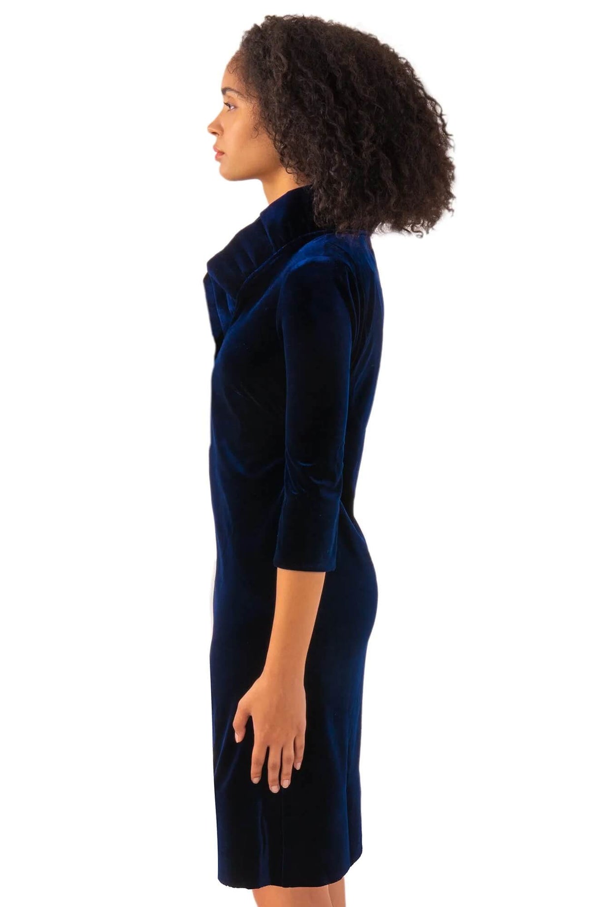 Ruffneck Dress - Silky Velvet Navy