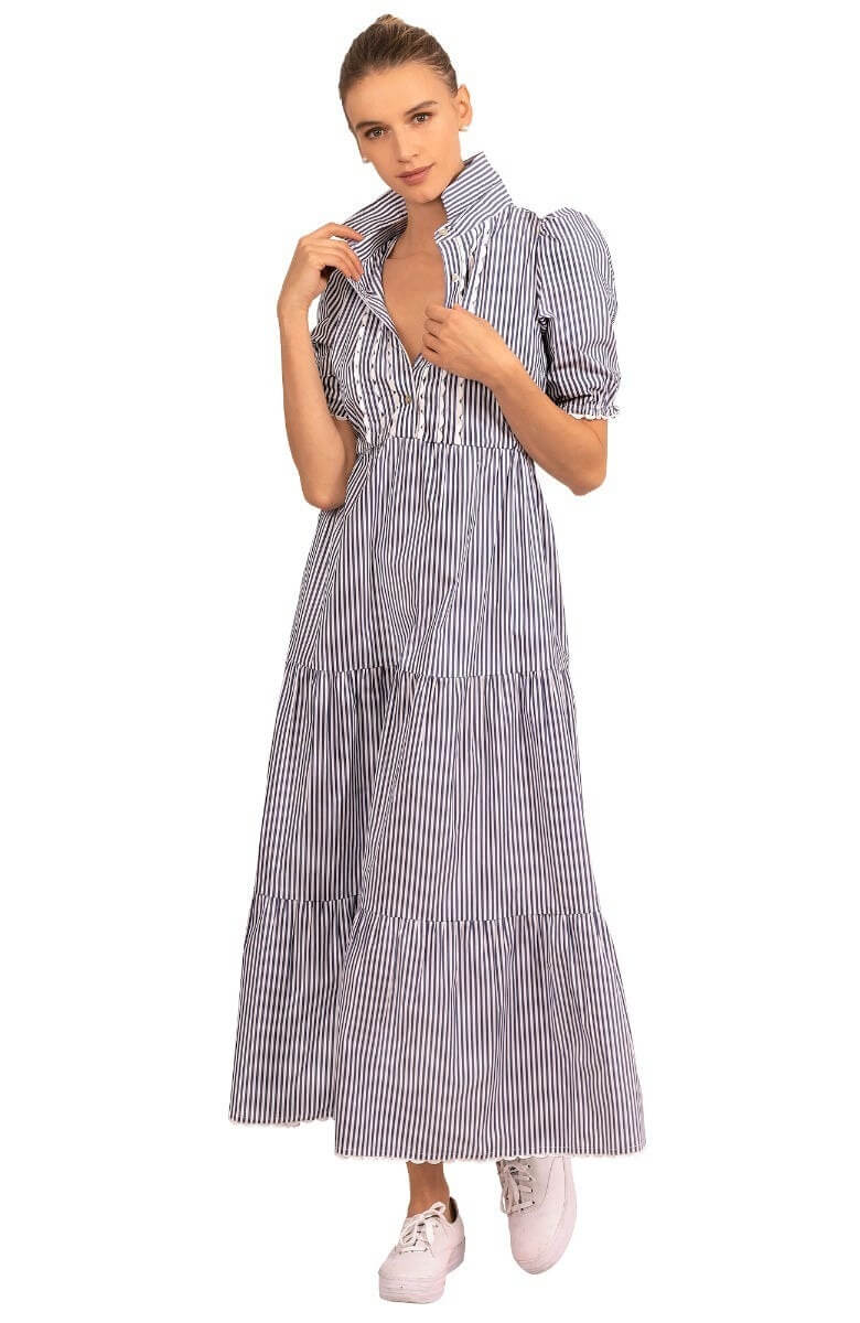 Wash / Wear Ric Rac Roc Midi/Maxi Dress - Pinstripe Navy