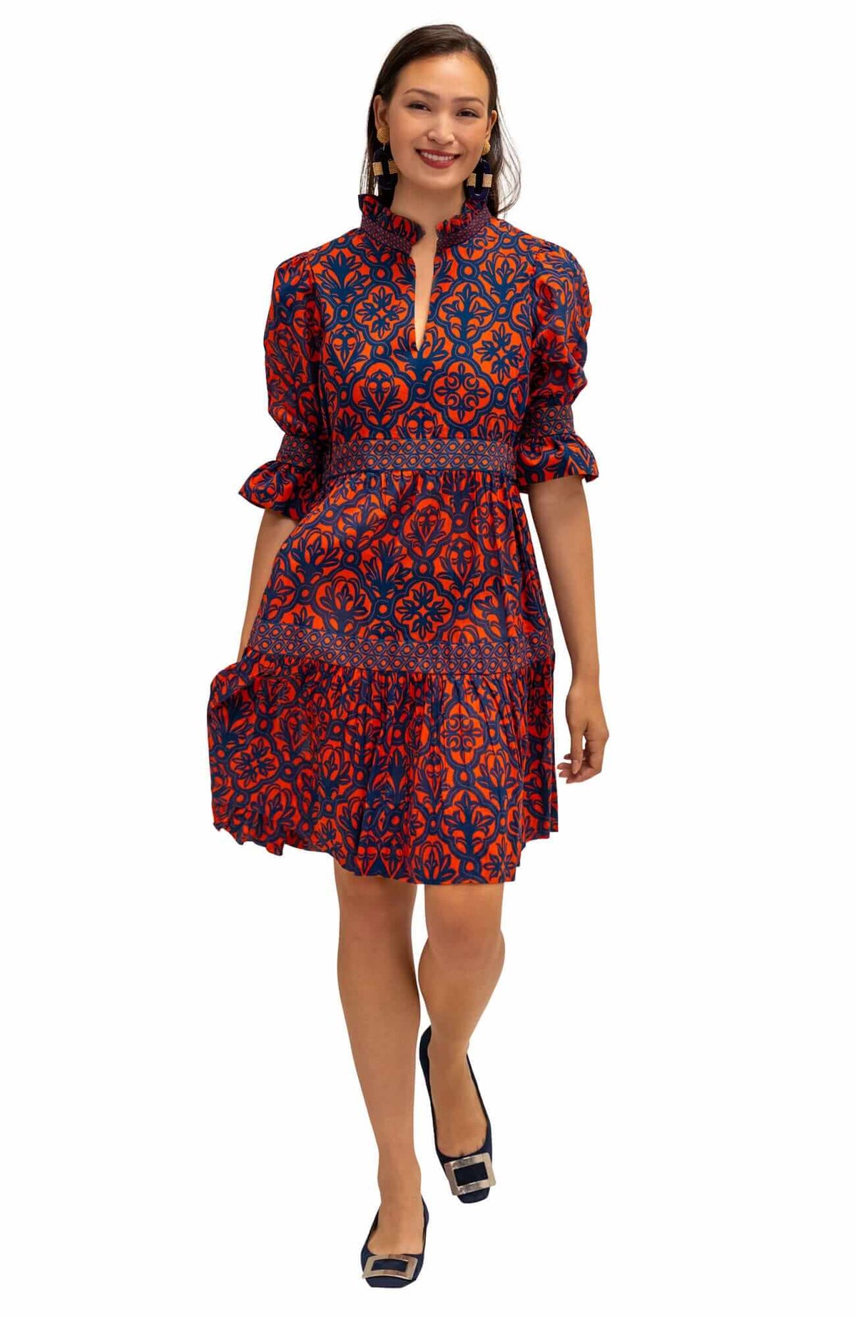 Cotton Teardrop Dress - Wall of Secrets - Final Sale Navy Red