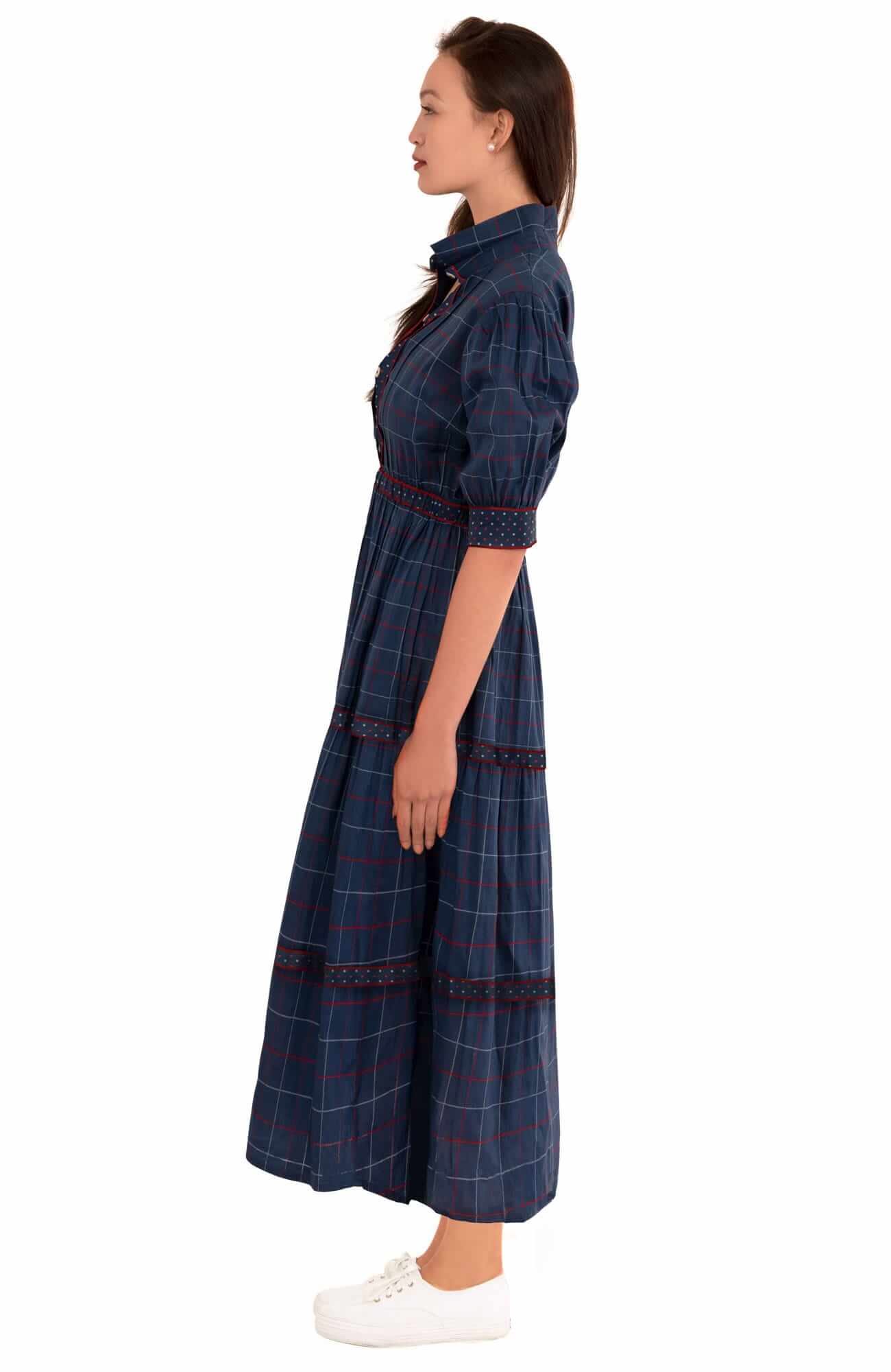 Cotton Damsel Dress - Tattersall - Final Sale Navy