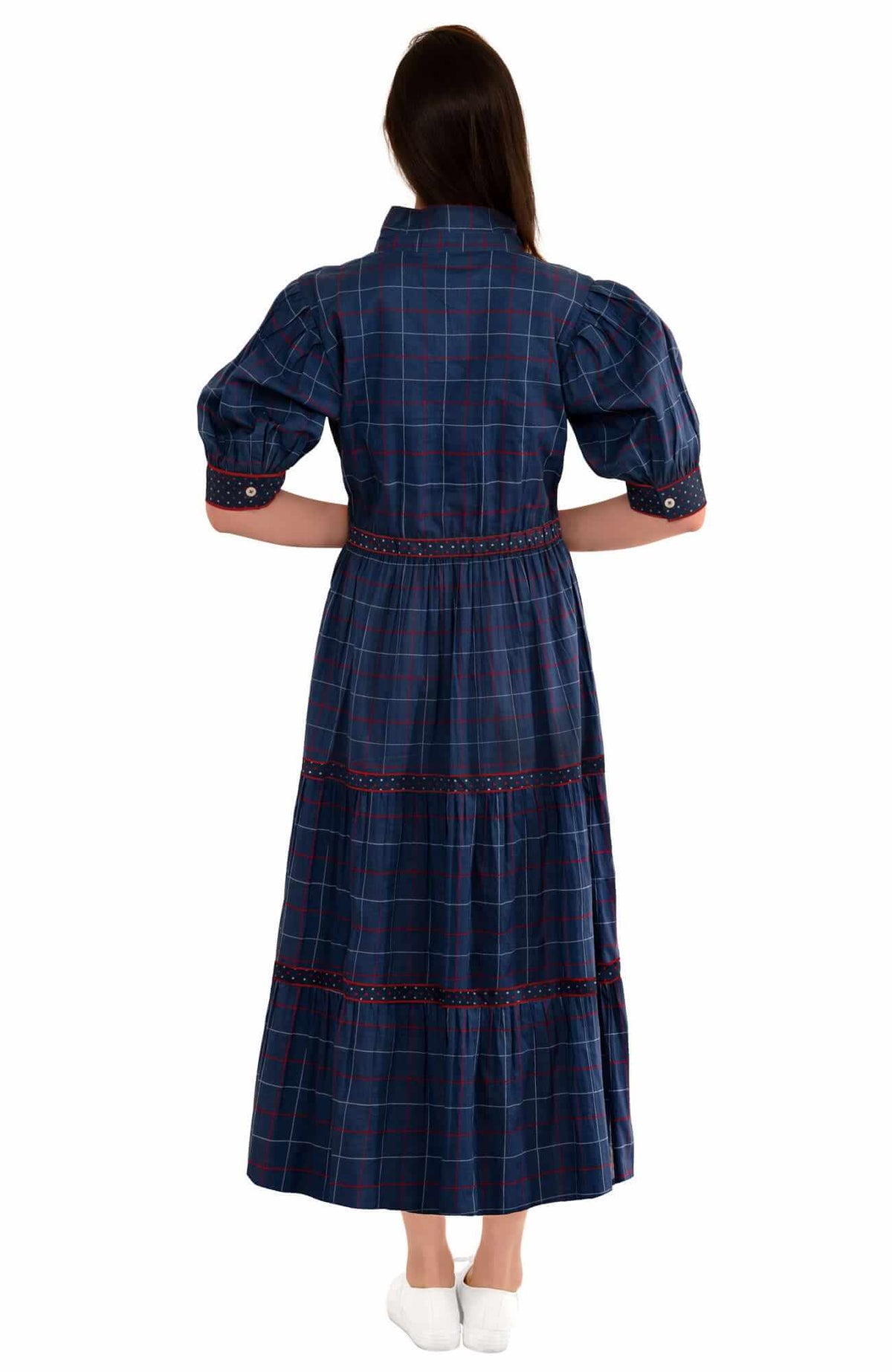 Cotton Damsel Dress - Tattersall - Final Sale Navy