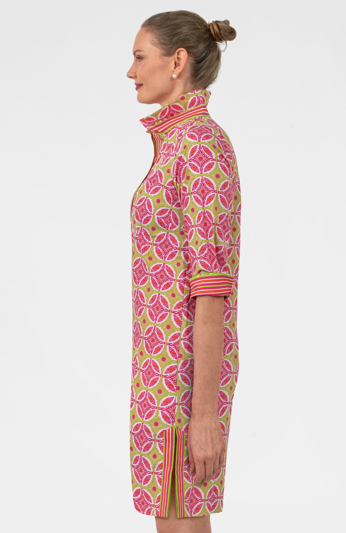 Shirt Tail 2.0 Dress - Smell The Roses Pink Lime