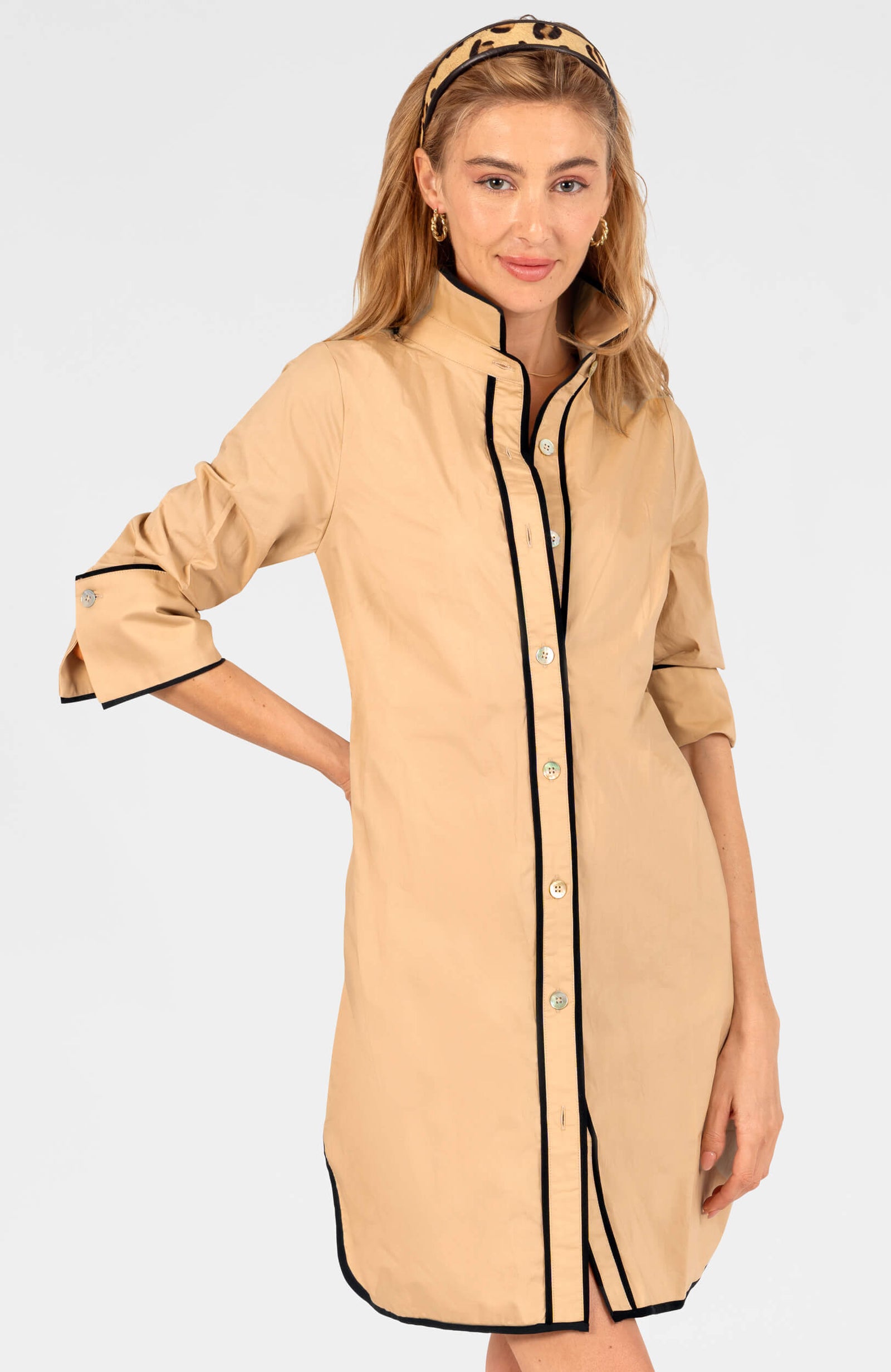 Shirt Tails Short Dress Cotton Khaki Black