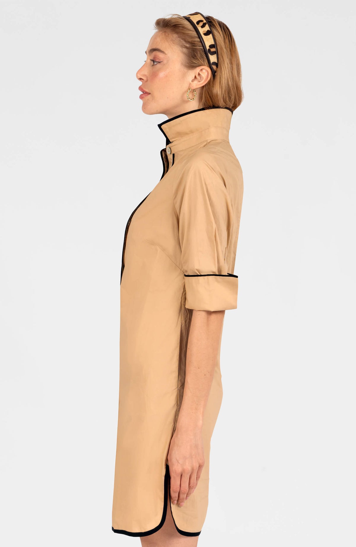 Shirt Tails Short Dress Cotton Khaki Black