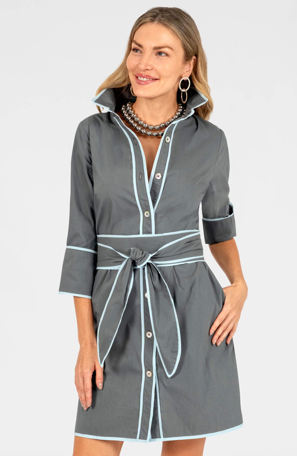 Shirt Tails Short Dress Cotton Grey Blue