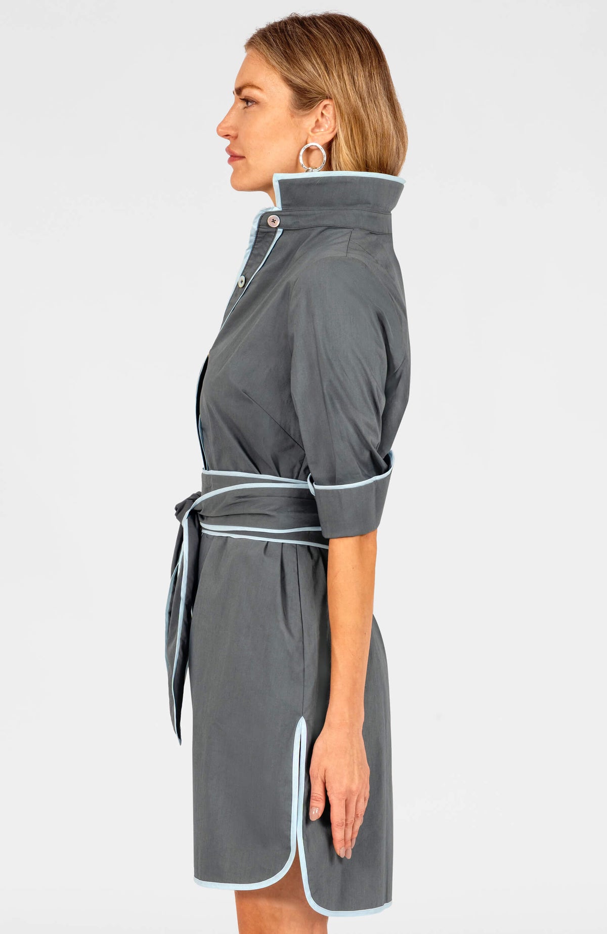 Shirt Tails Short Dress Cotton Grey Blue