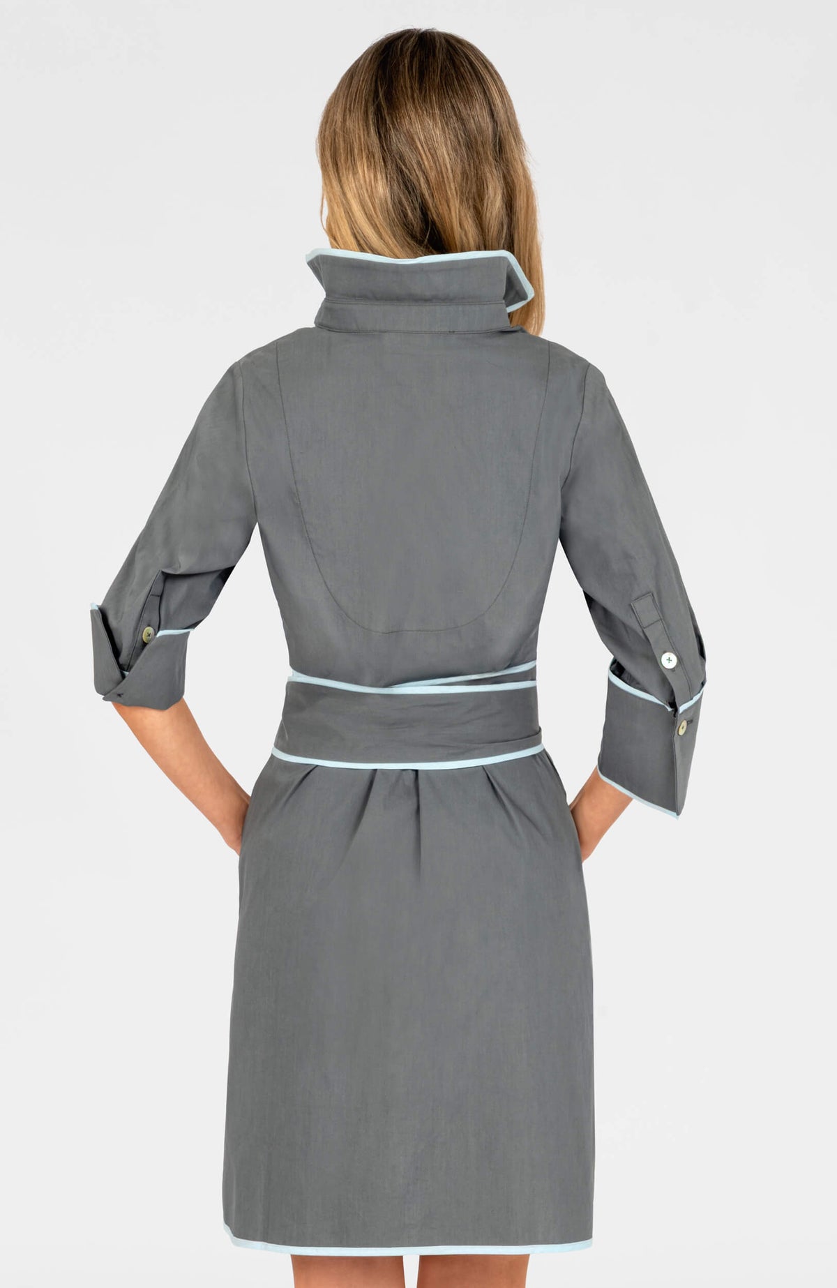 Shirt Tails Short Dress Cotton Grey Blue