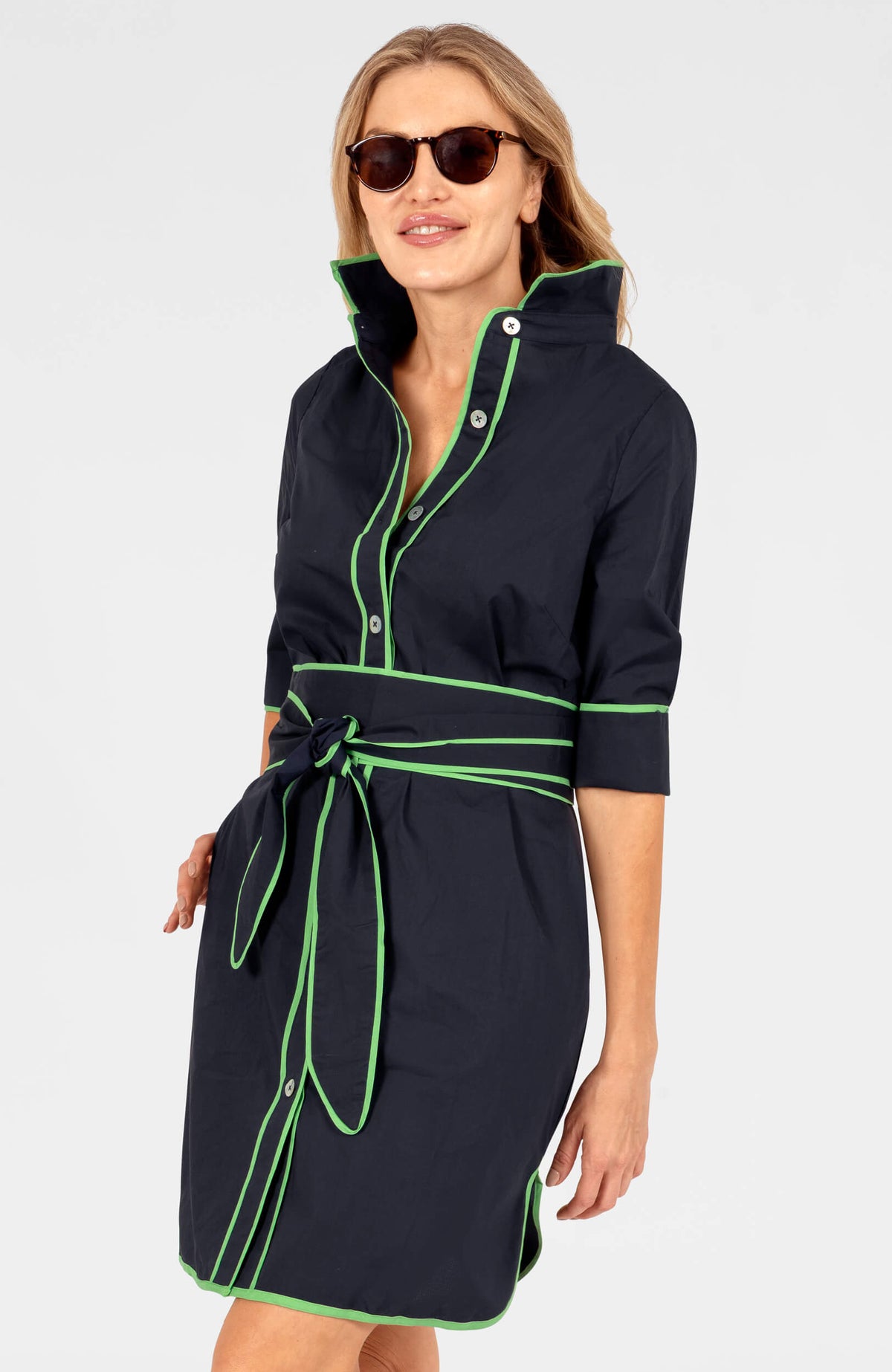 Shirt Tails Short Dress Cotton Navy Kelly