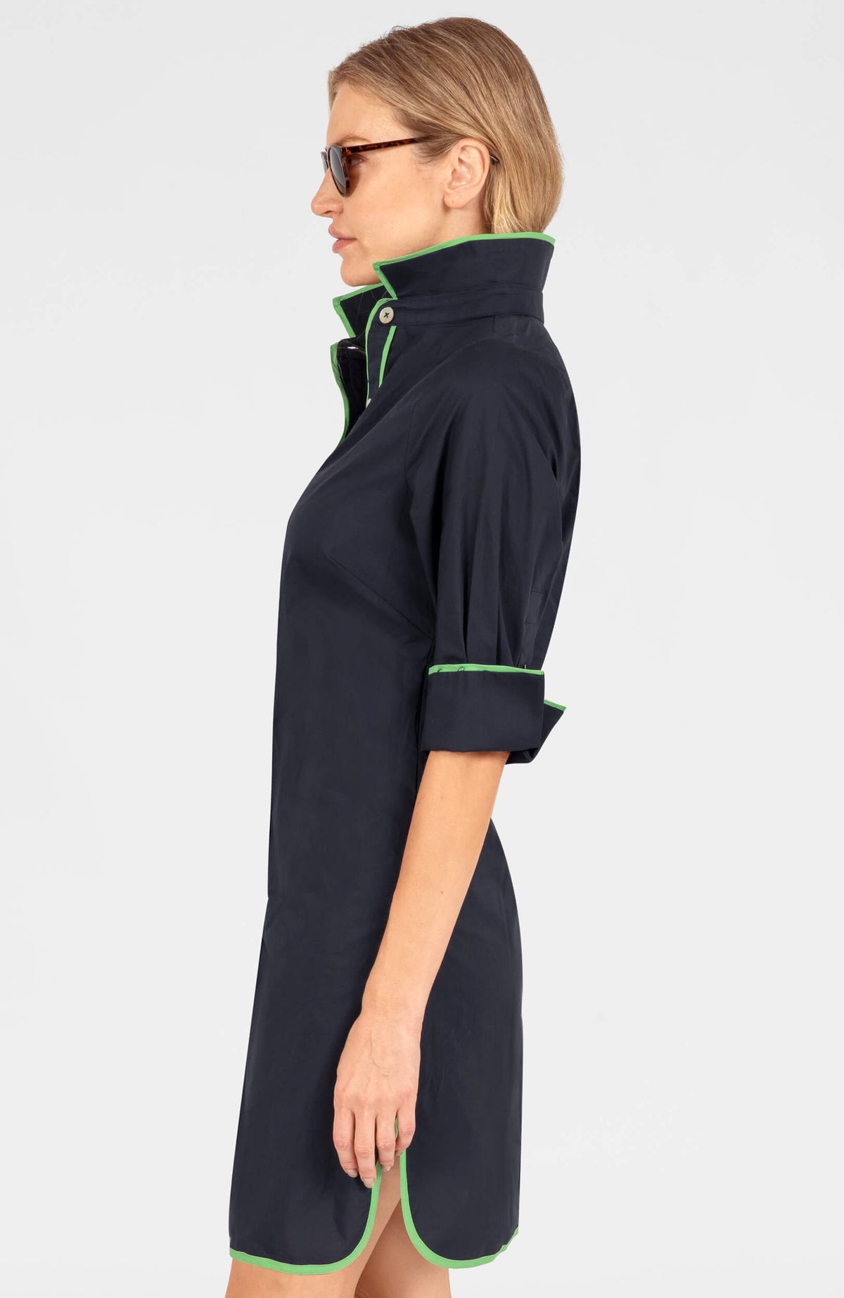 Shirt Tails Short Dress Cotton Navy Kelly