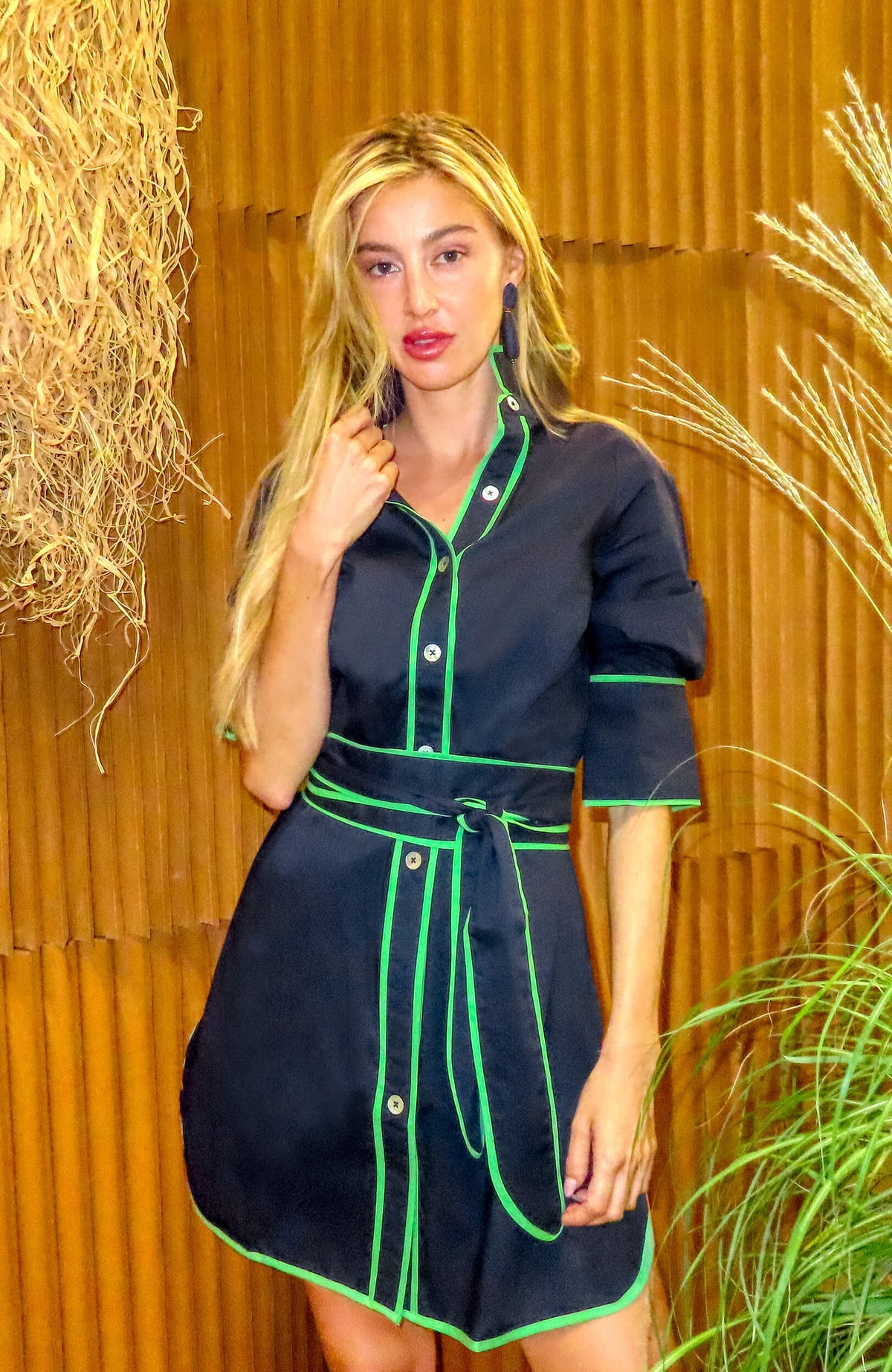 Shirt Tails Short Dress Cotton Navy Kelly