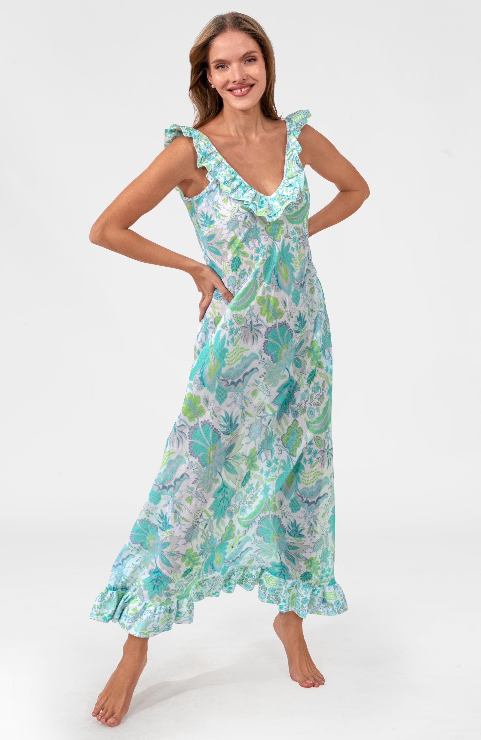 Thrills In Frills Dress - Blooming Party Ocean Turq
