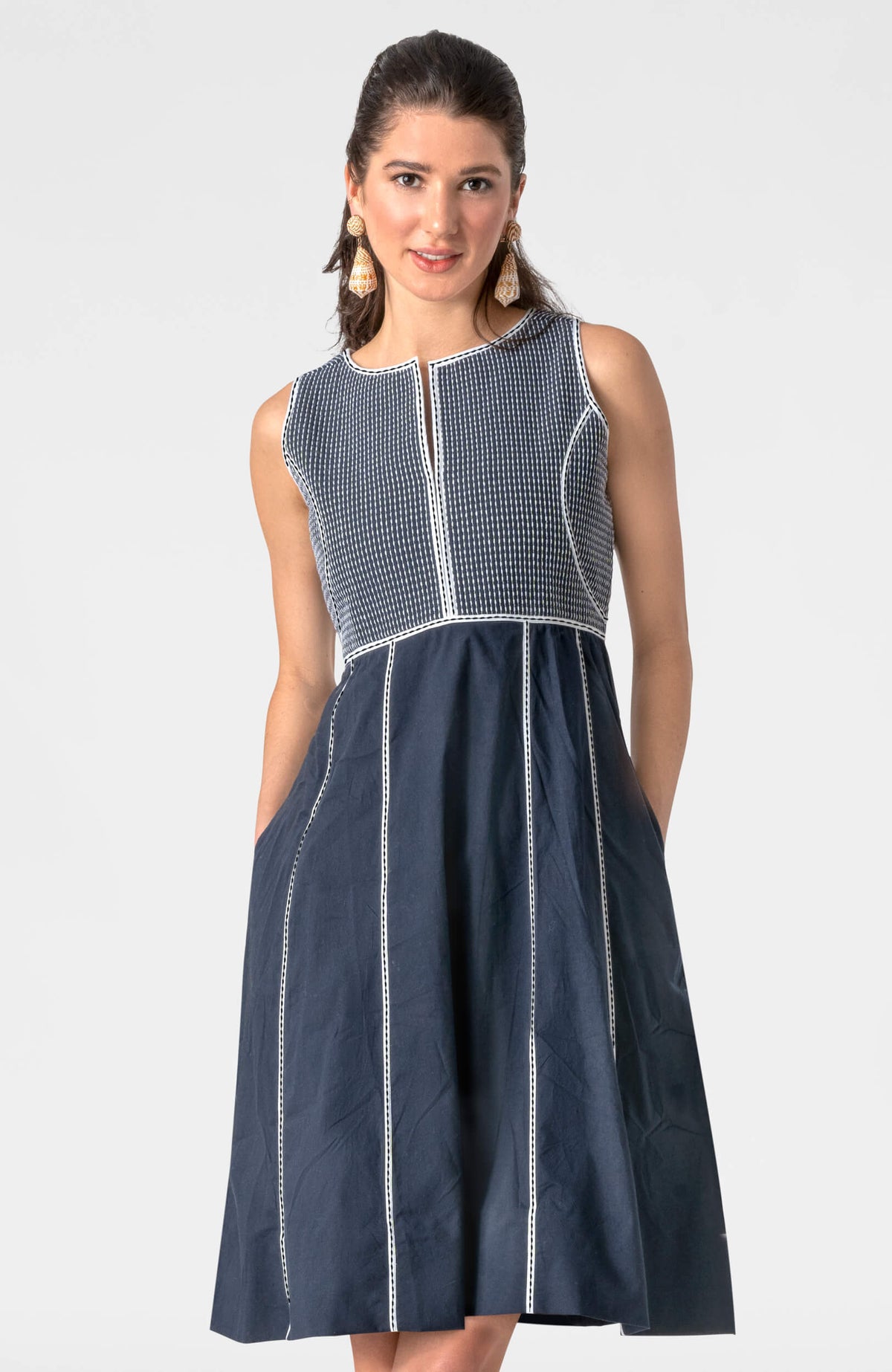 Trapunto Tango Dress Navy White