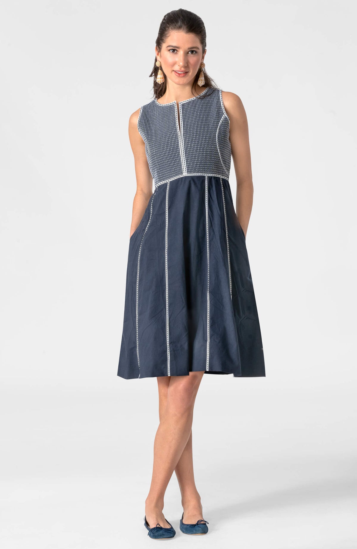 Trapunto Tango Dress Navy White