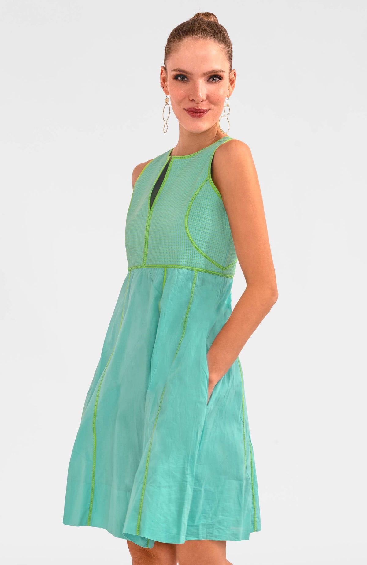 Trapunto Tango Dress Turq Lime