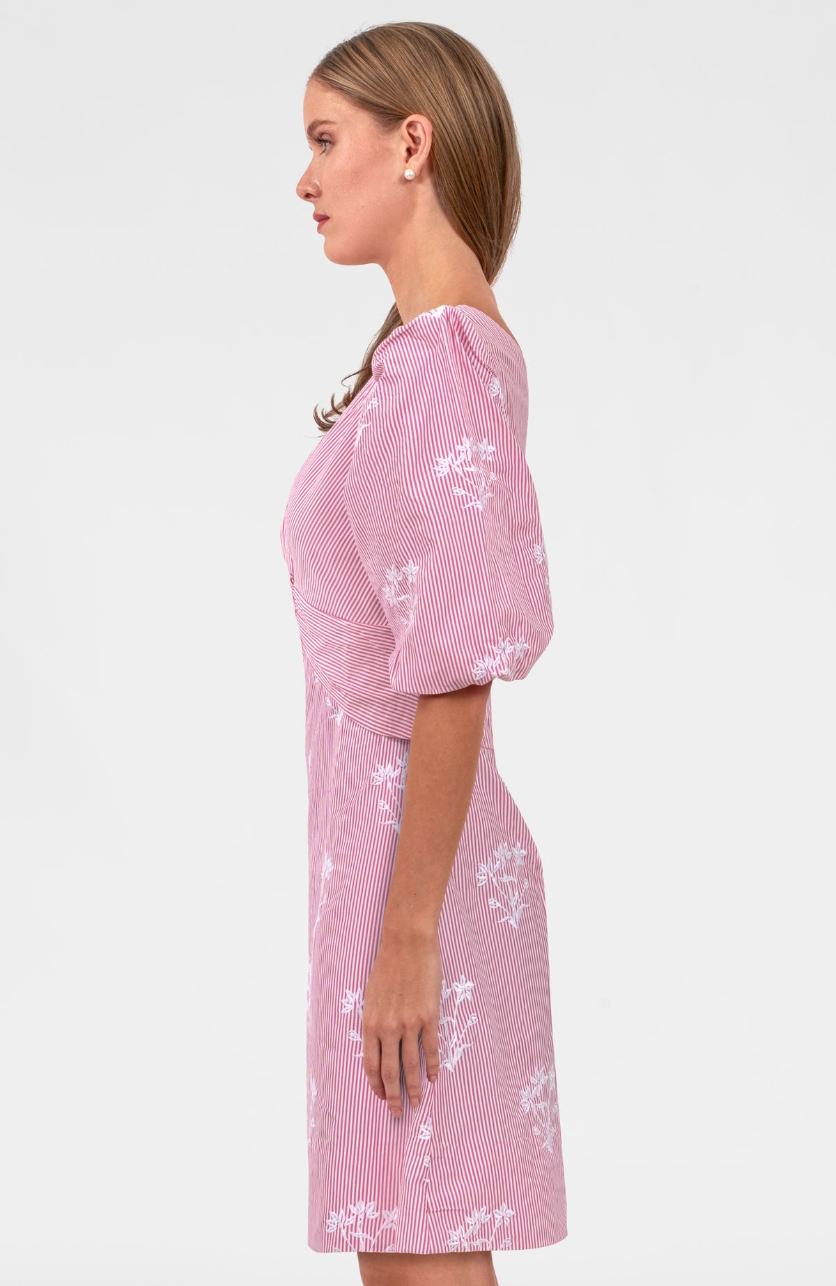 Embroidered Twister Short Dress - Stripe Pink