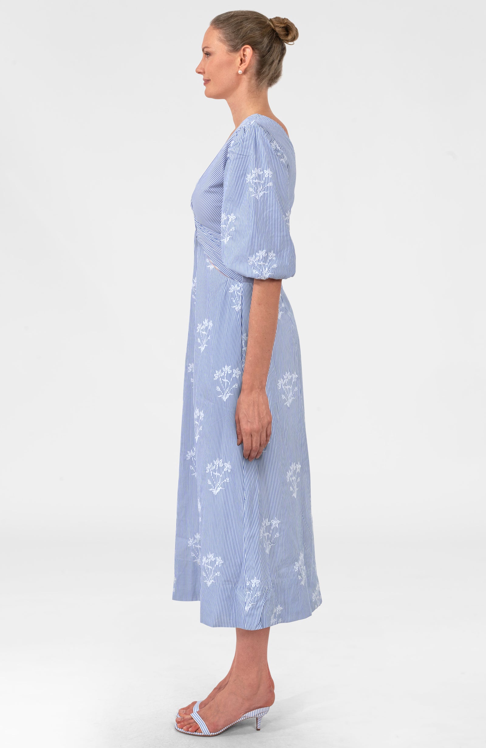 Embroidered Twister Maxi Dress - Stripe Periwinkle