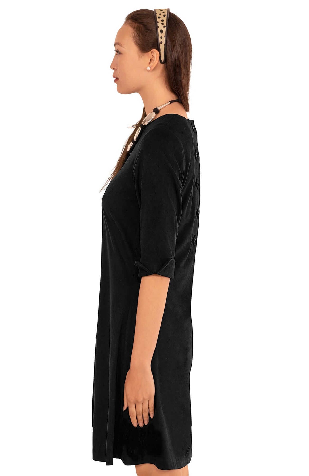 Ultra Suede Button Back Swing Dress Black