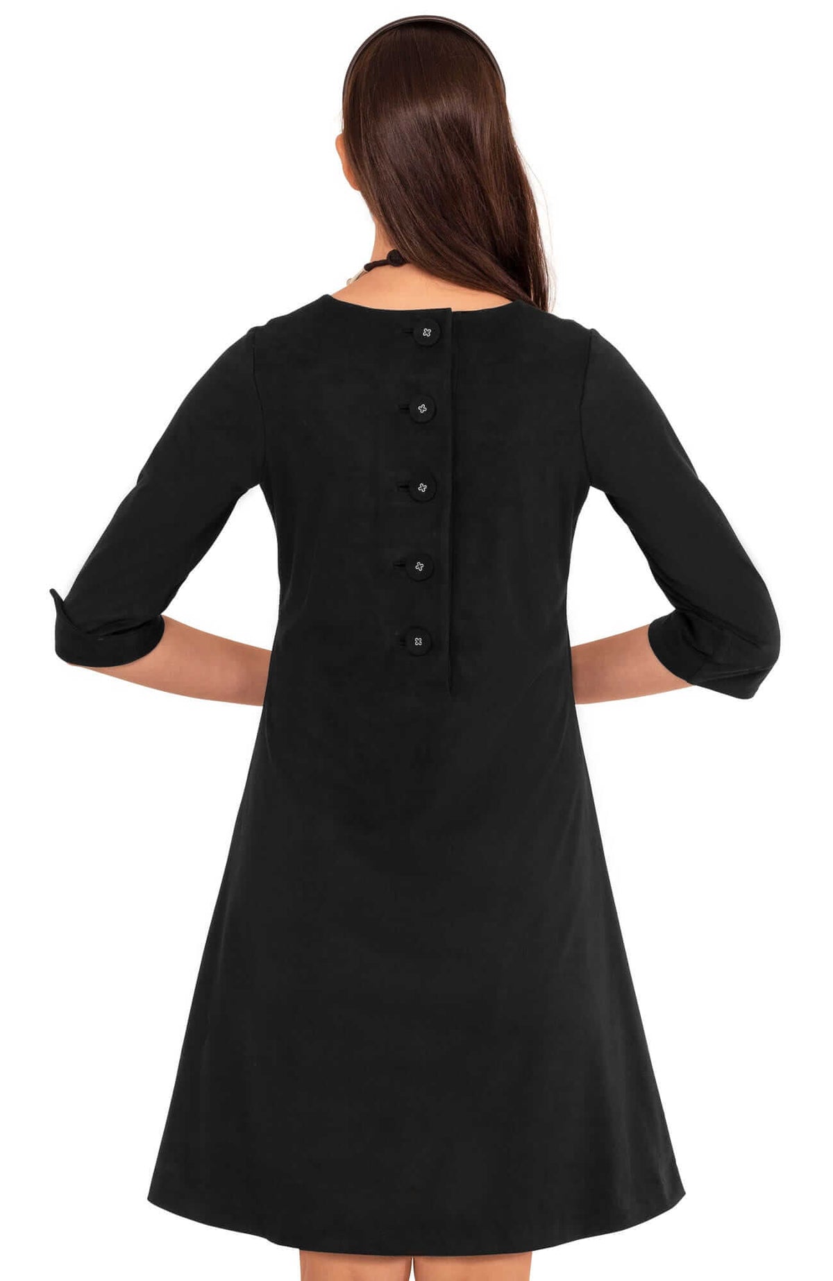 Button Back Swing Dress - Ultra Suede Black