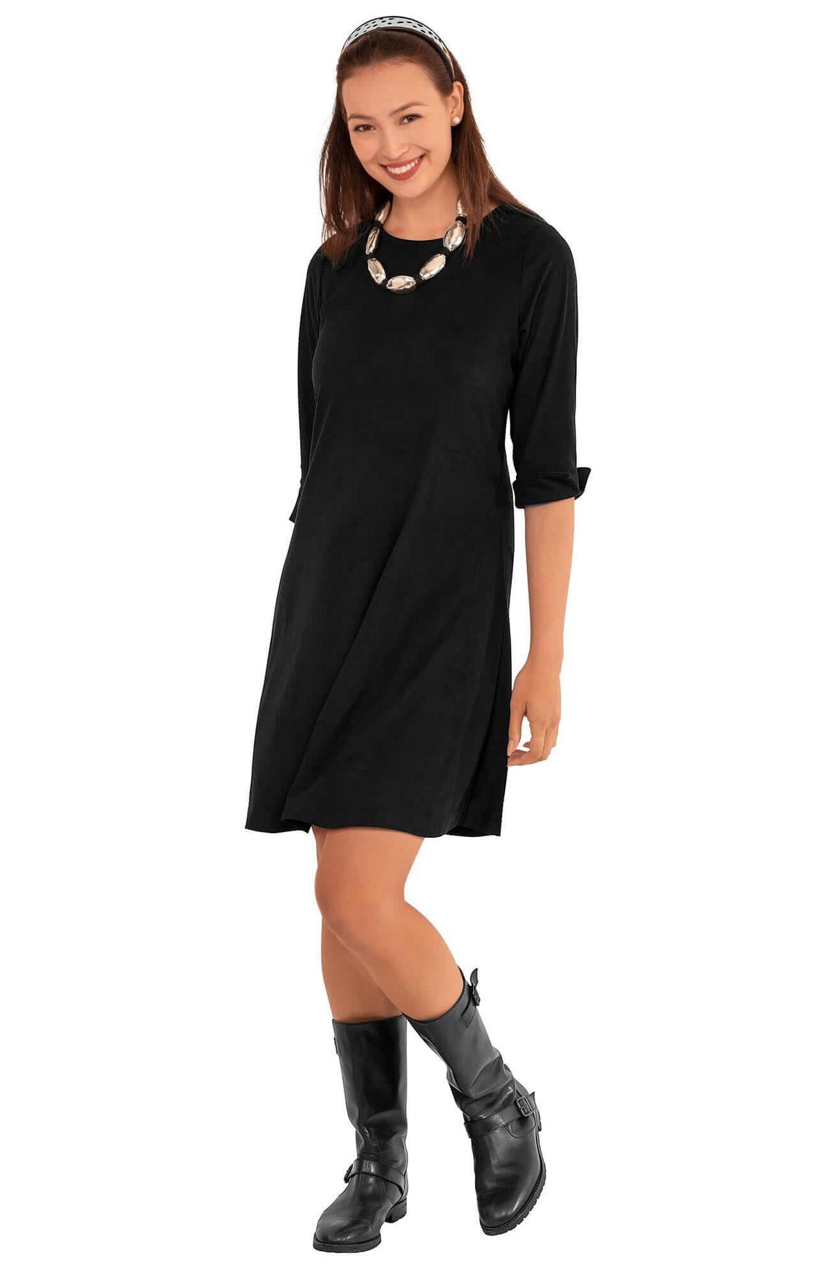 Button Back Swing Dress - Ultra Suede Black