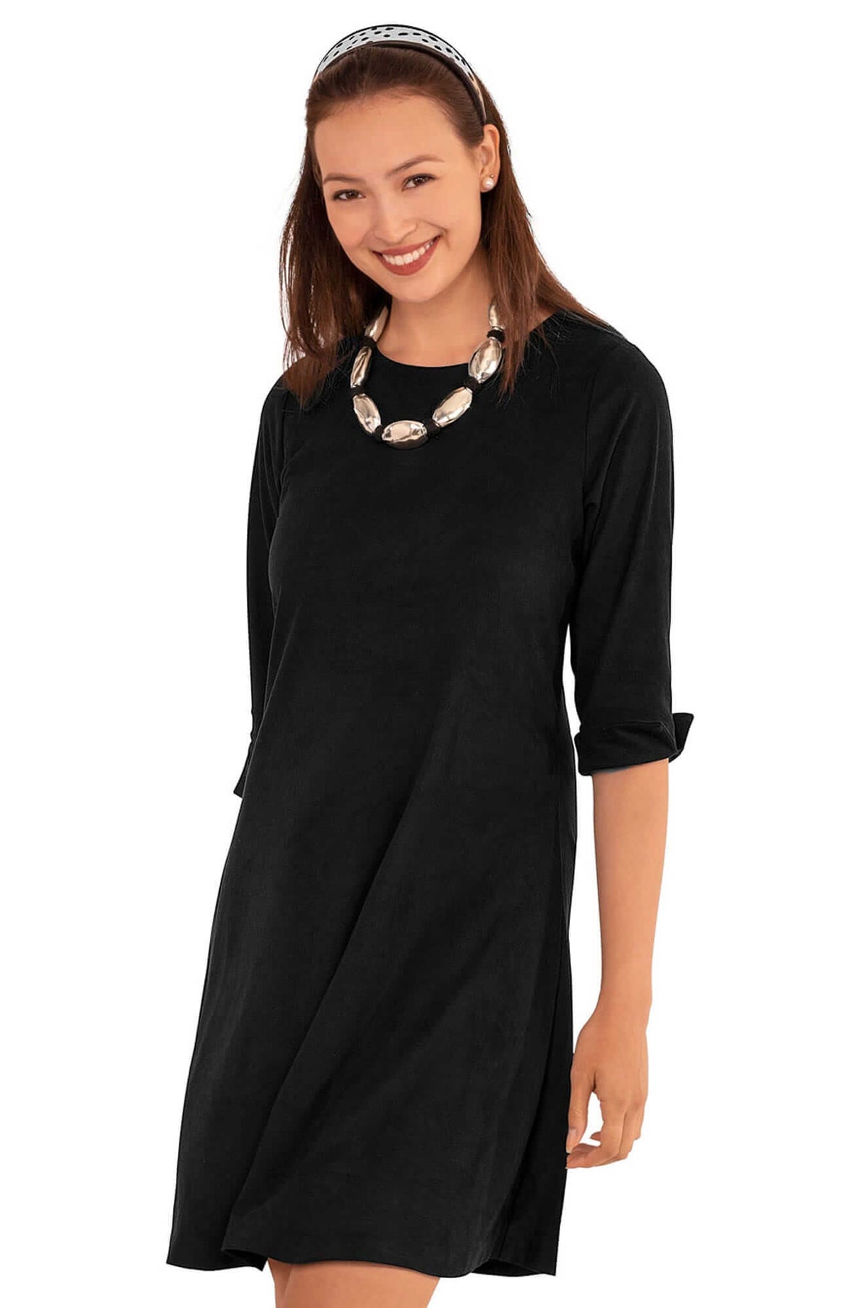 Button Back Swing Dress - Ultra Suede Black