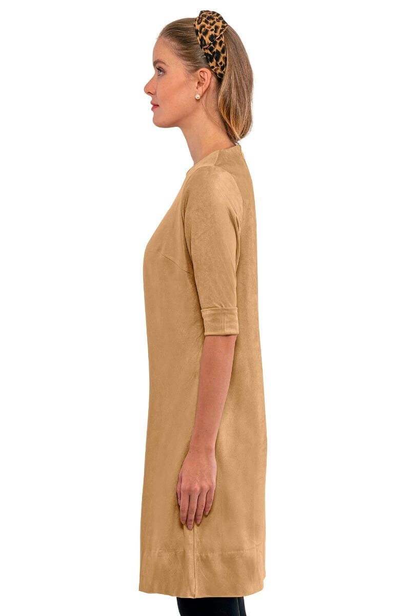 Ultra Suede Button Back Swing Dress Khaki