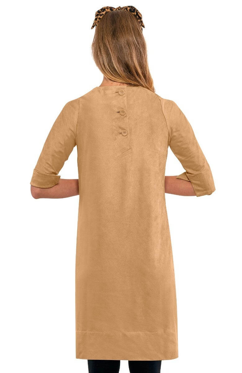 Ultra Suede Button Back Swing Dress Khaki