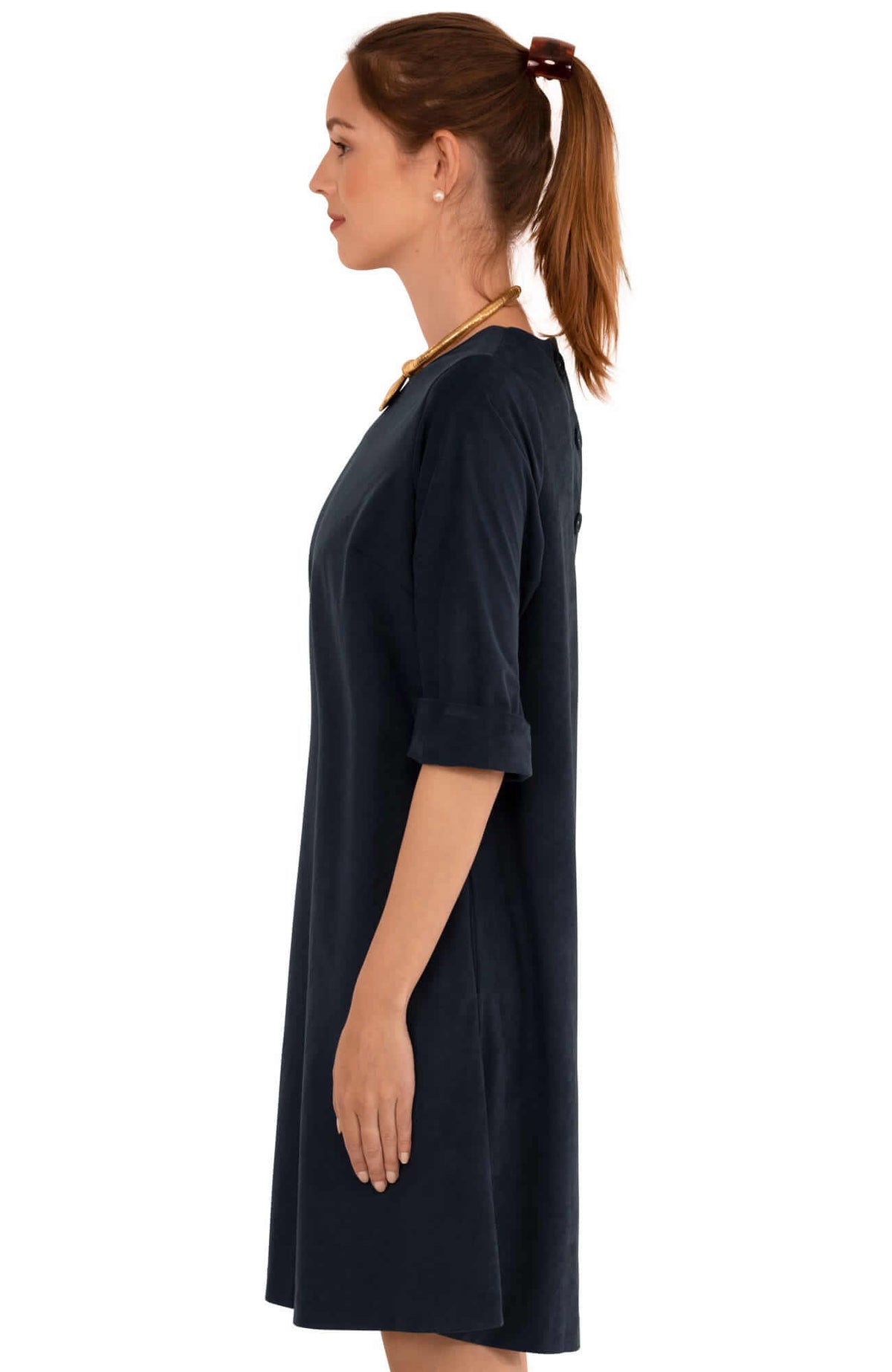 Ultra Suede Button Back Swing Dress Navy