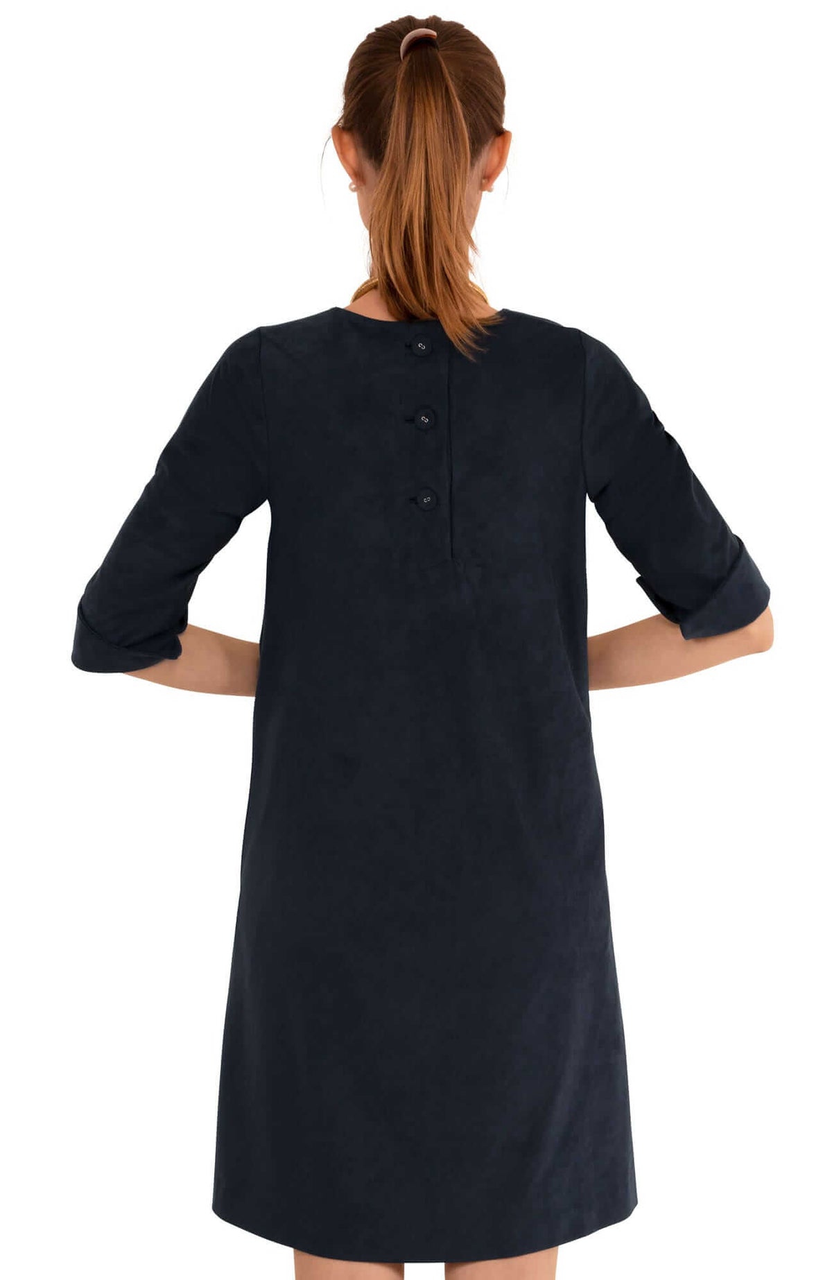 Ultra Suede Button Back Swing Dress Navy