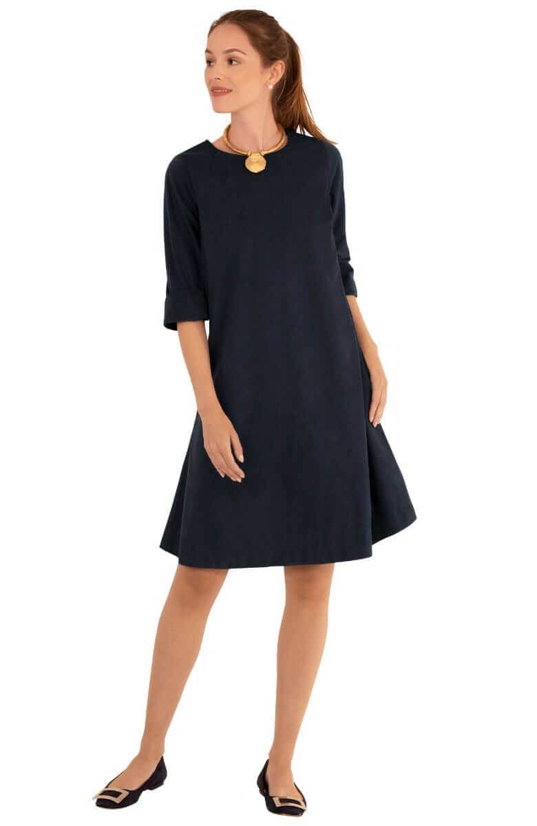 Button Back Swing Dress - Ultra Suede Navy