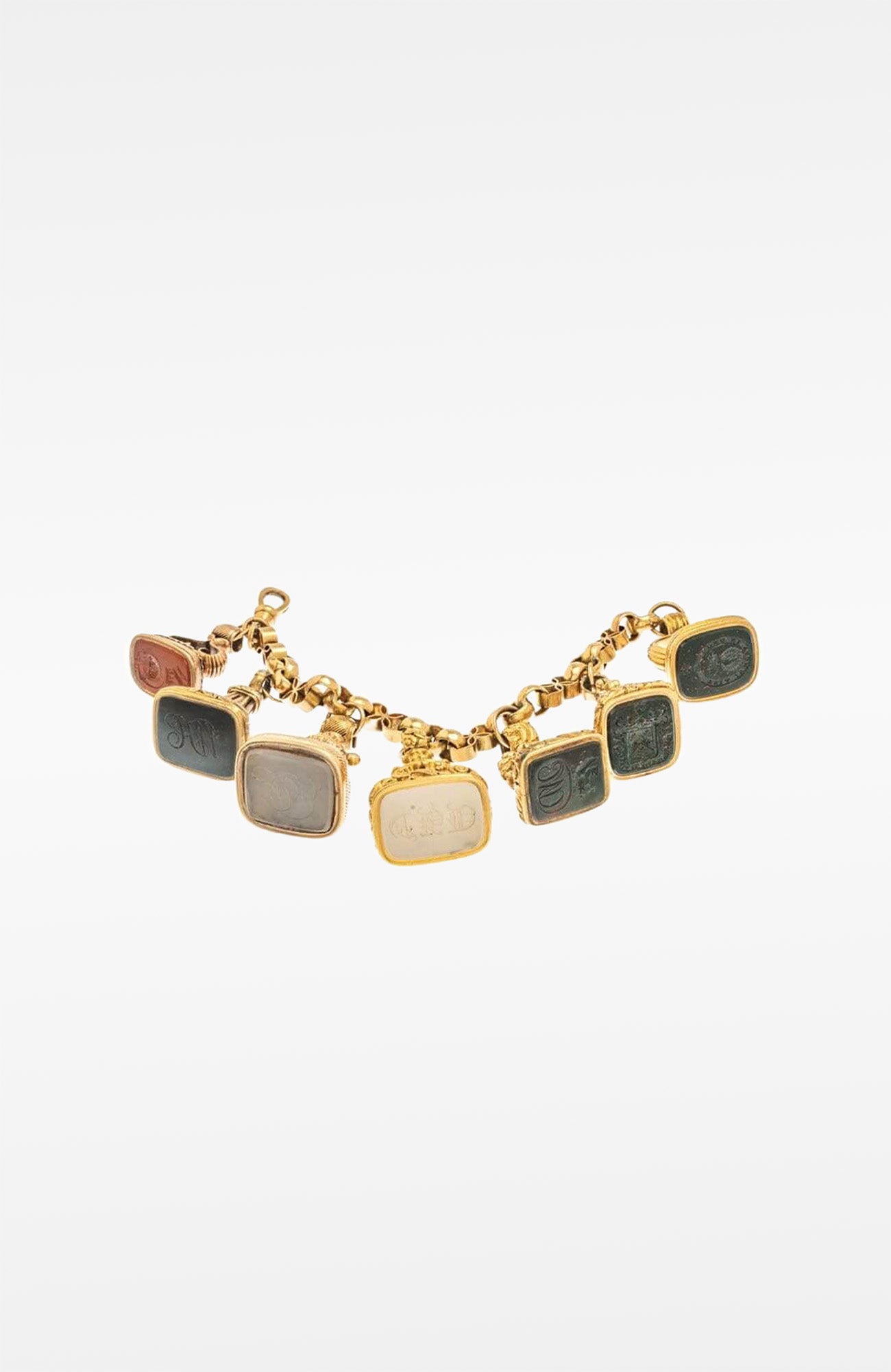 7 Agate Seals, 10K Gold Bracelet