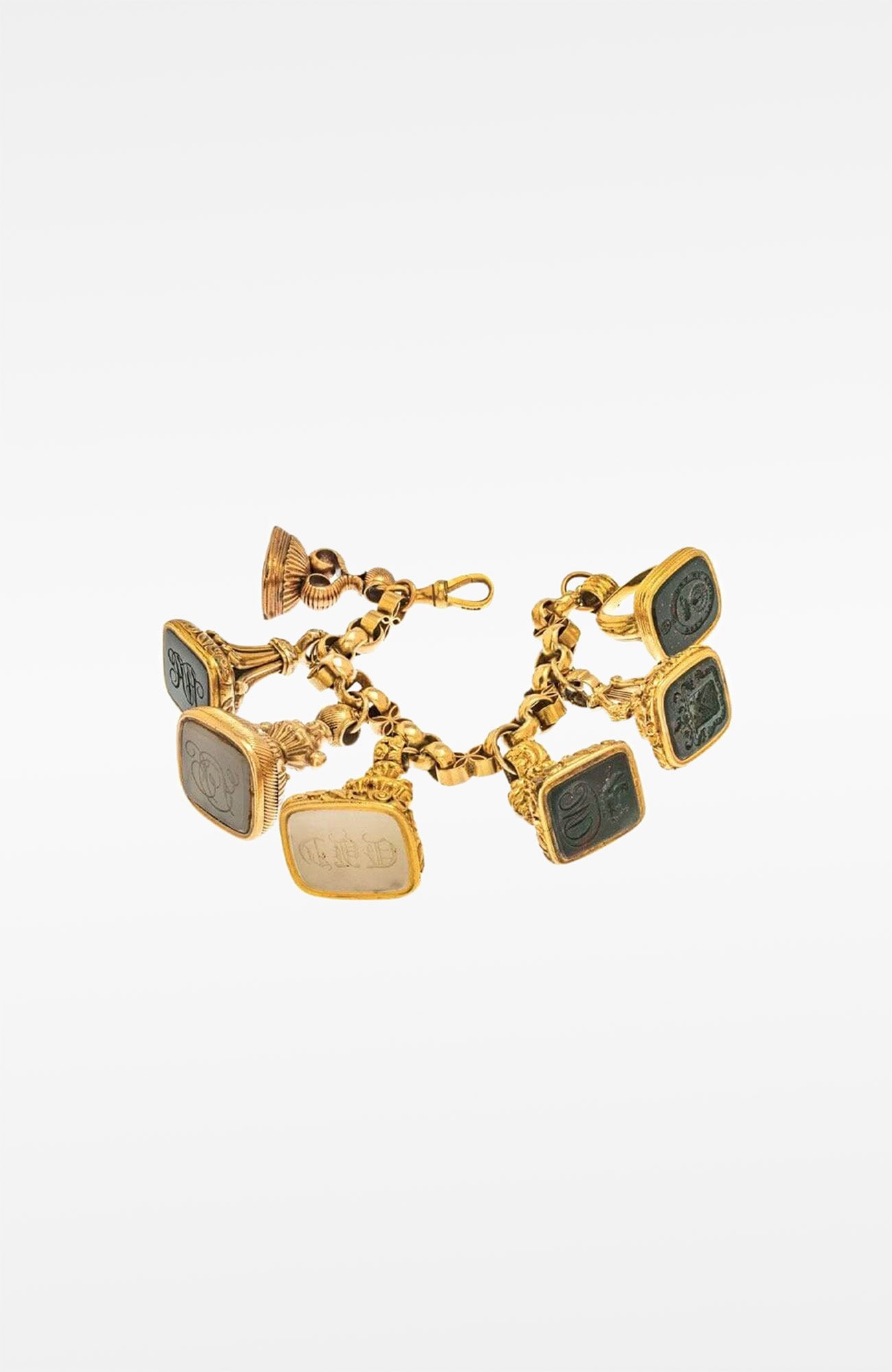 7 Agate Seals, 10K Gold Bracelet