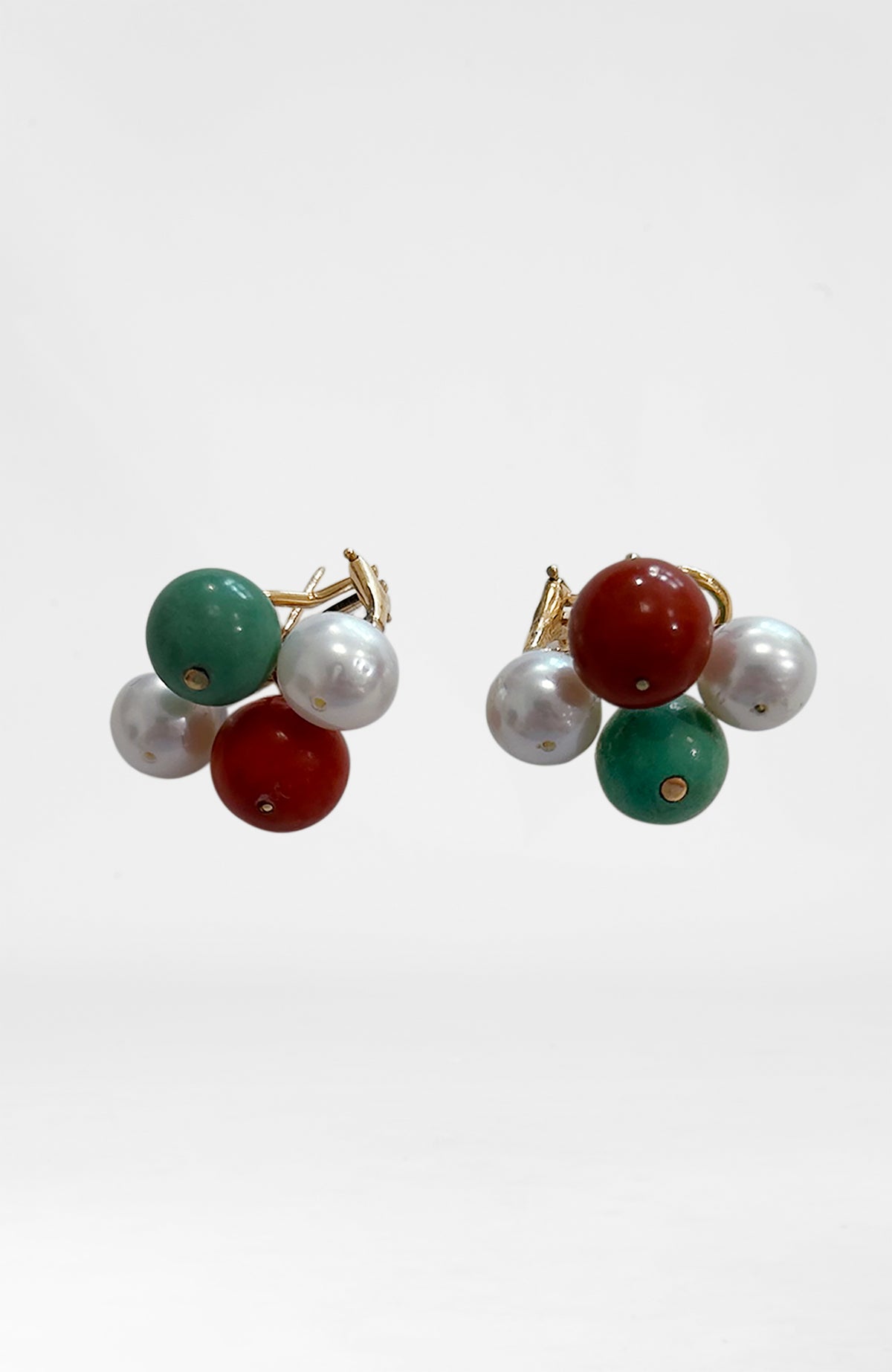 14k Gold Asian Cluster Screw Back Earrings