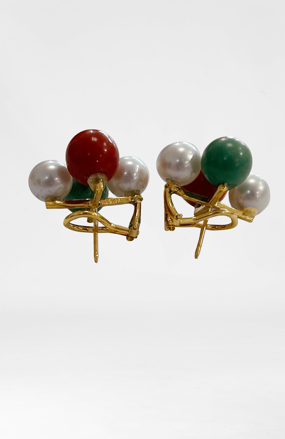 14k Gold Asian Cluster Screw Back Earrings