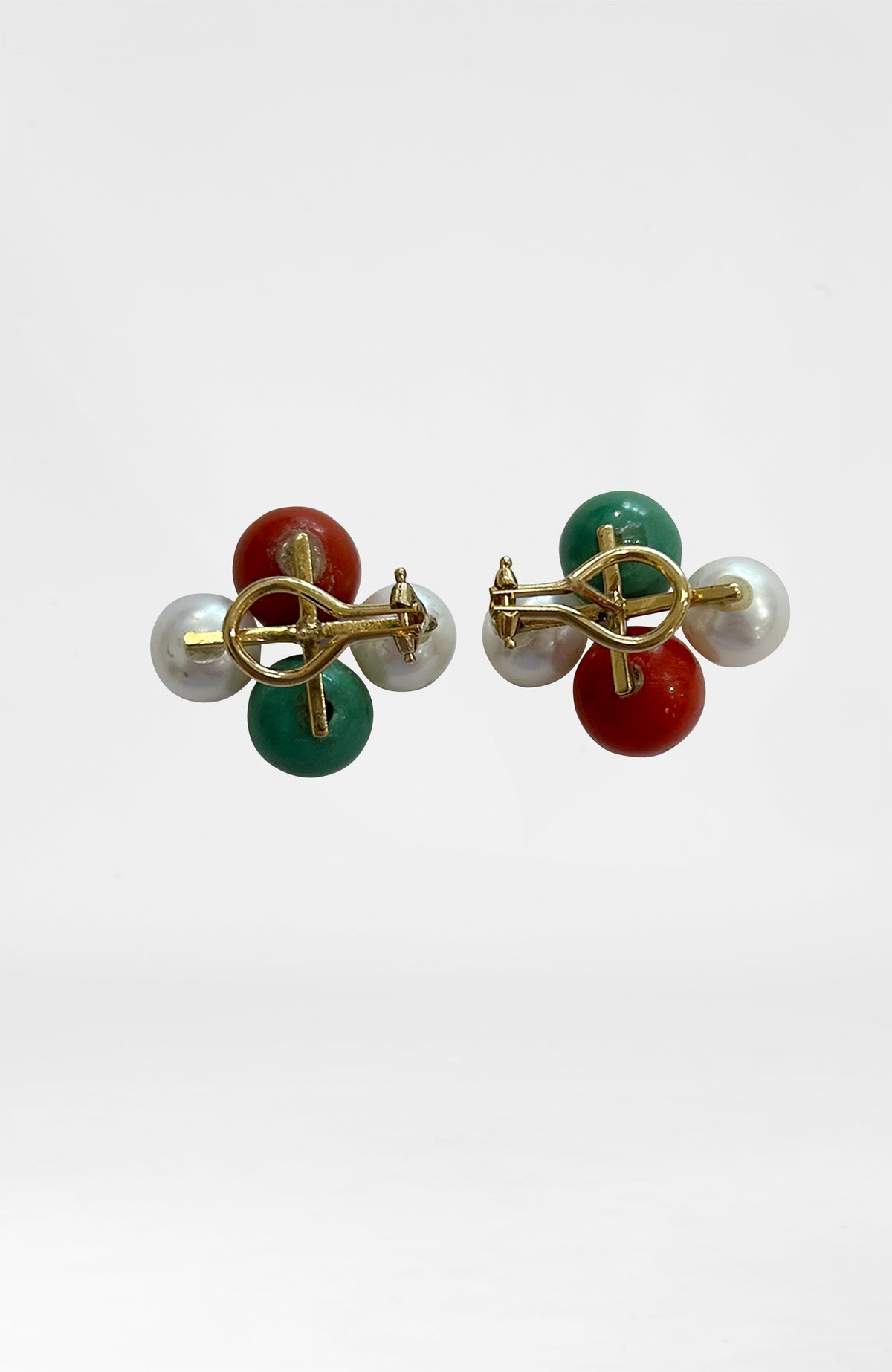 14k Gold Asian Cluster Screw Back Earrings