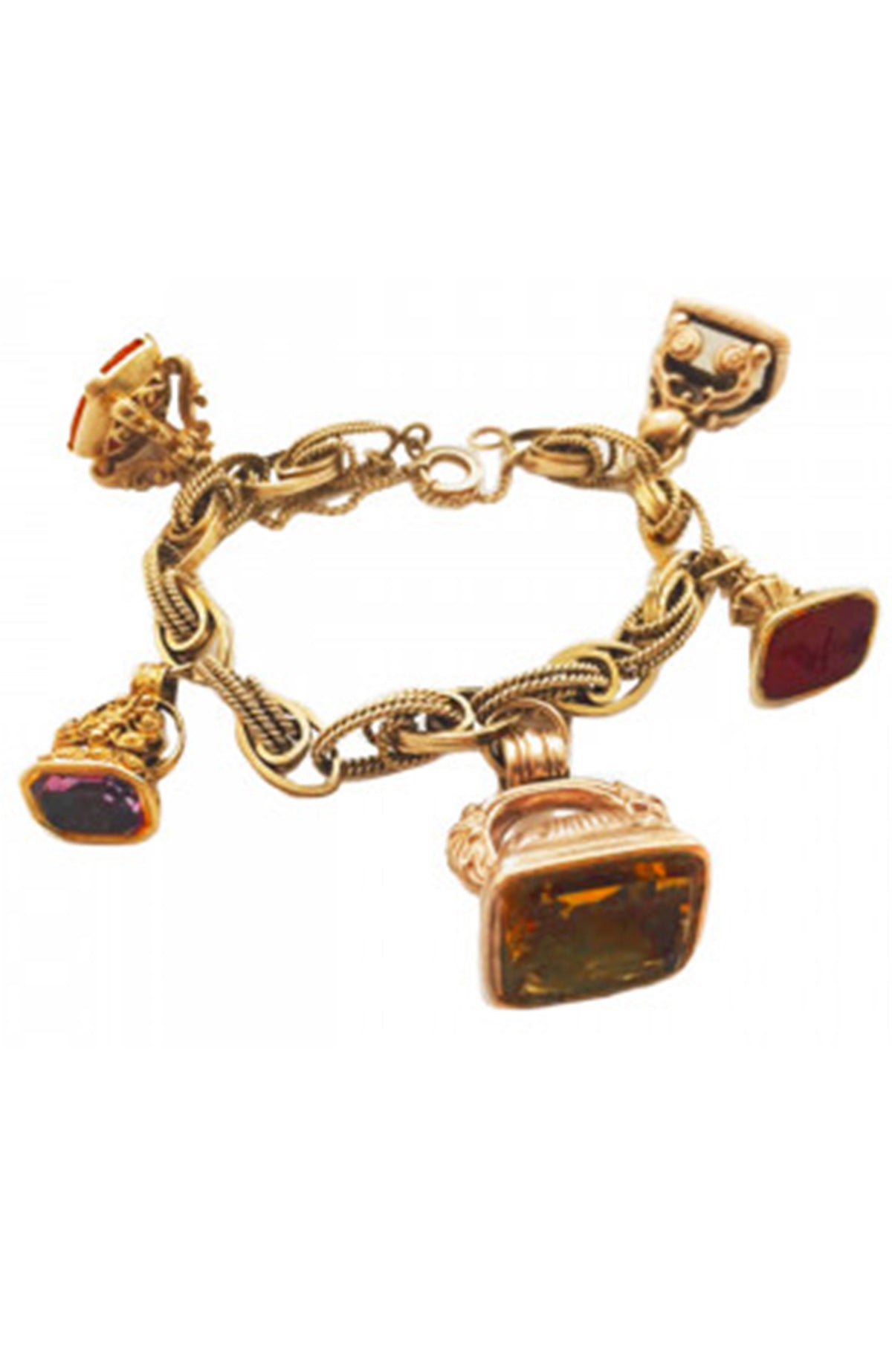 14K Gold 19th C Fob Charm Bracelet