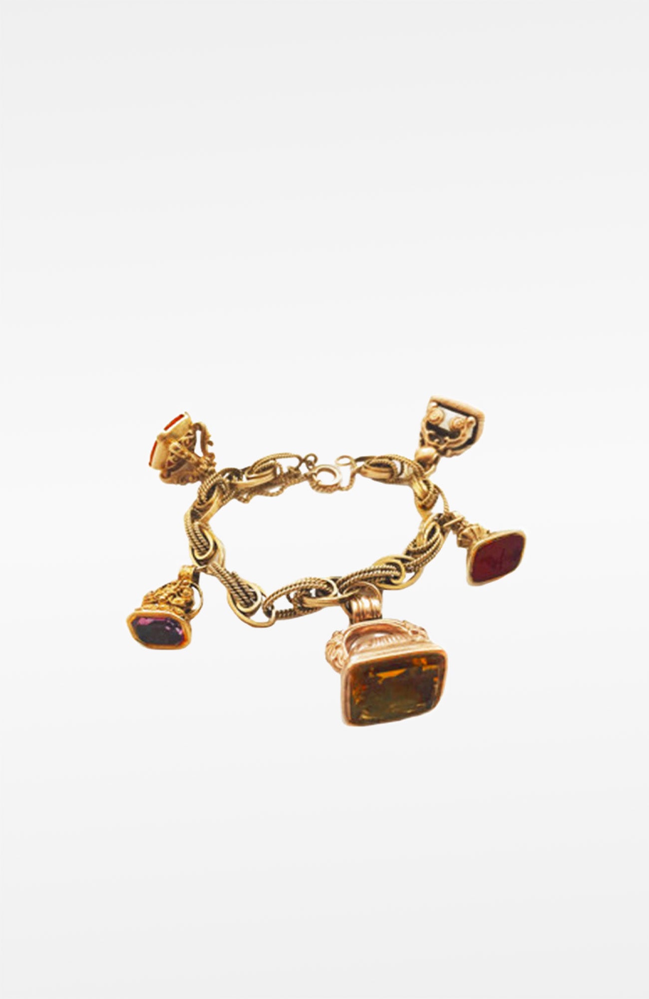 14K Gold 19th C Fob Charm Bracelet