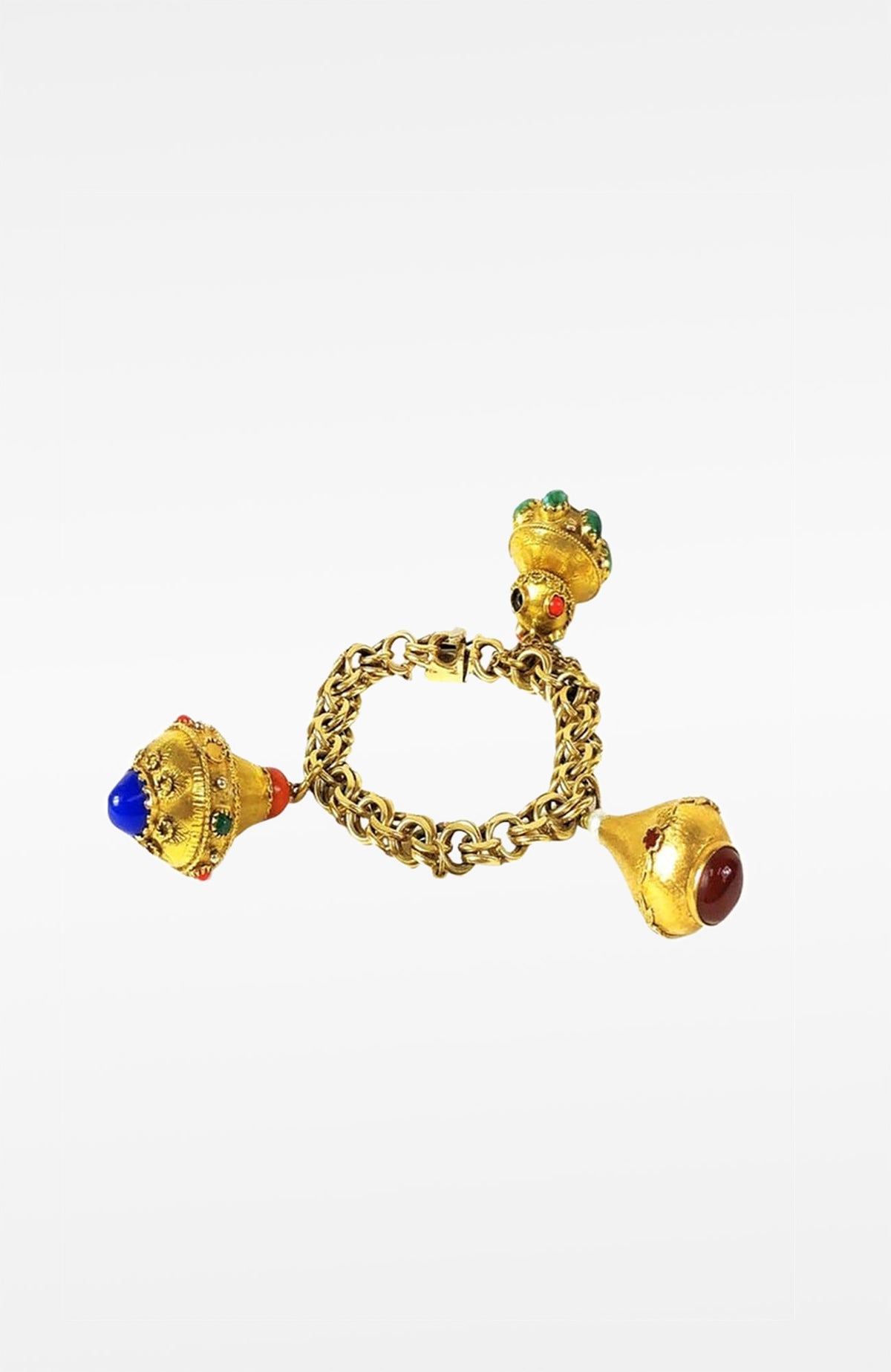 Chunky 14K Gold Gemstone Link Charm Bracelet